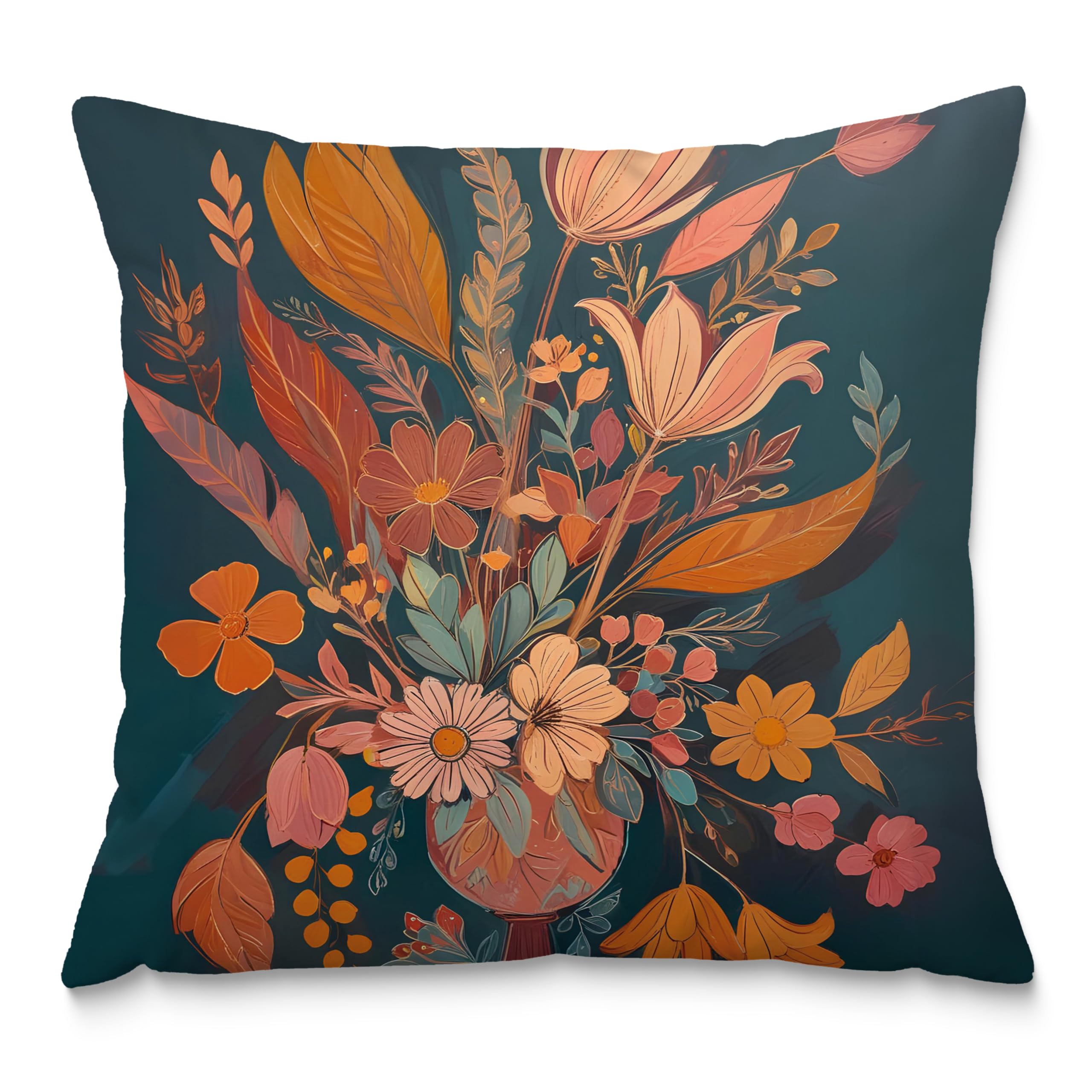 Fuasei Boho Floral Wildflowers Pillow Covers 18x18 Botanical Plant Decorative Throw Pillow Covers for Bed Bedroom Room Bohemian
