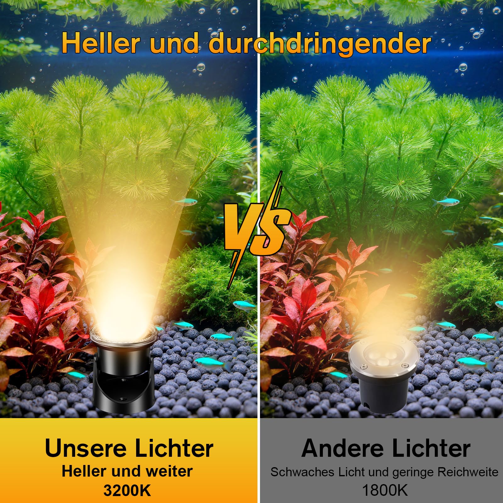 POPOSOAP Teichleuchten, 6-in-1 Warmweiß Unterwasser LED Strahler, IP68 Wasserdicht Landschaftsbeleuchtung, Tauchlichter für Teich, Garten, Terrasse, Brunnen, Pool & Wasserfall Deko