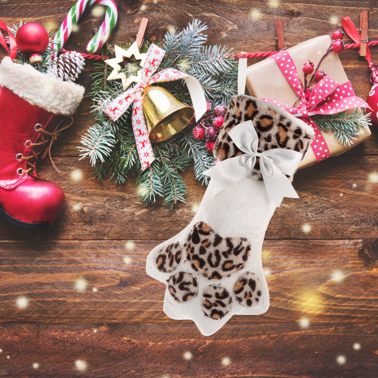 ABOOFAN Weihnachtsstrümpfe Katze Pfote Nikolausstrumpf Weihnachtsdeko Nikolausstiefel Hängende Geschenktasche Beutel Süßigkeiten Tasche zum Befüllen für Weihnachten Kamin Baum Dekoration