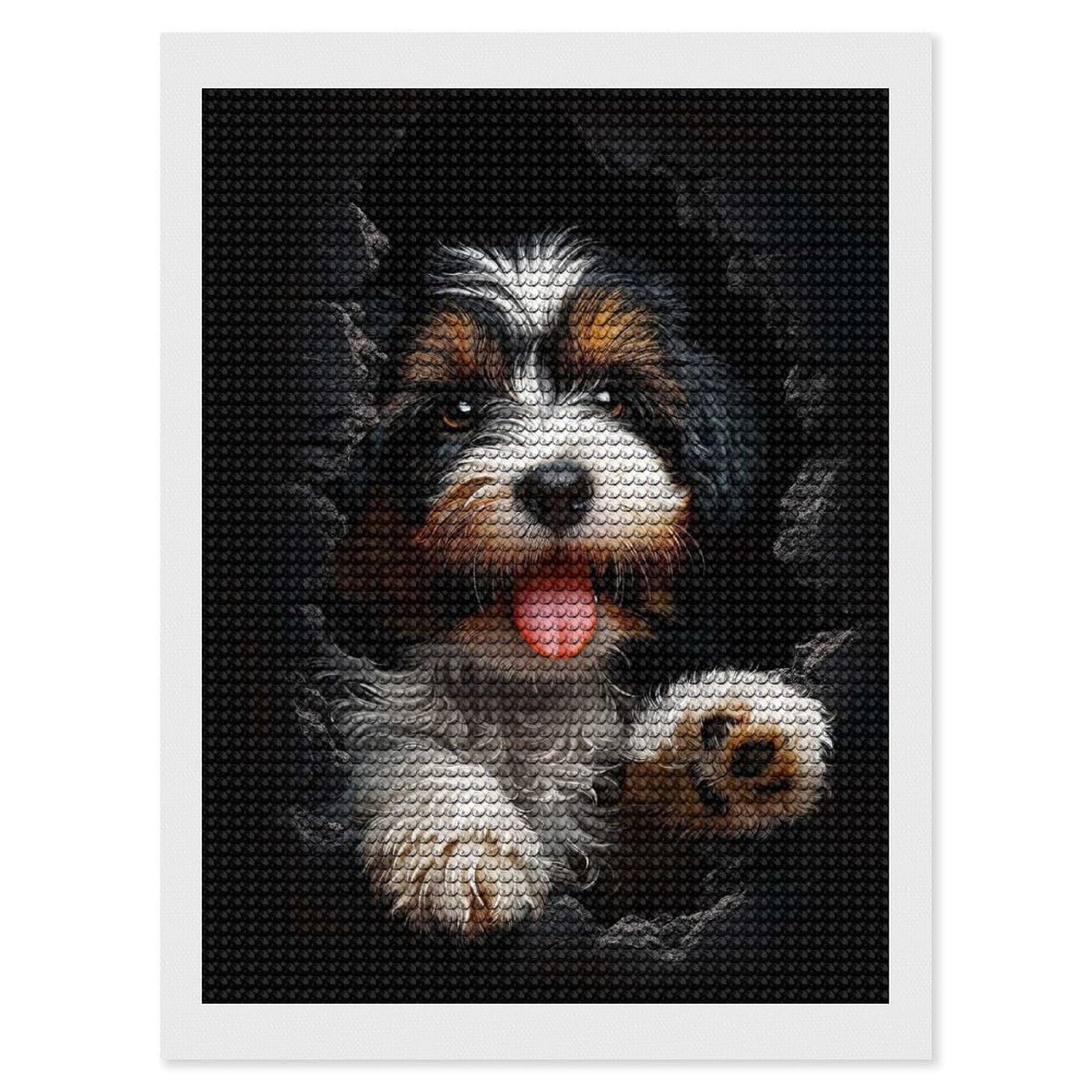Junmoney Tibetan Terrier DIY Diamond Art Canvas Kit 12"x16", Decorate Your Room, Sparkling Round Gems, Fun Craft Experience, Farmhouse Decor