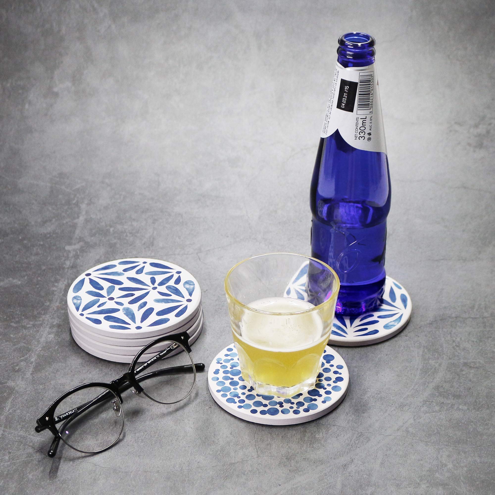 Sottobicchieri per bevande, set di 6 sottobicchieri assorbenti in ceramica con supporto in metallo per bicchieri, tazze, bar, caffè, casa, ufficio, feste