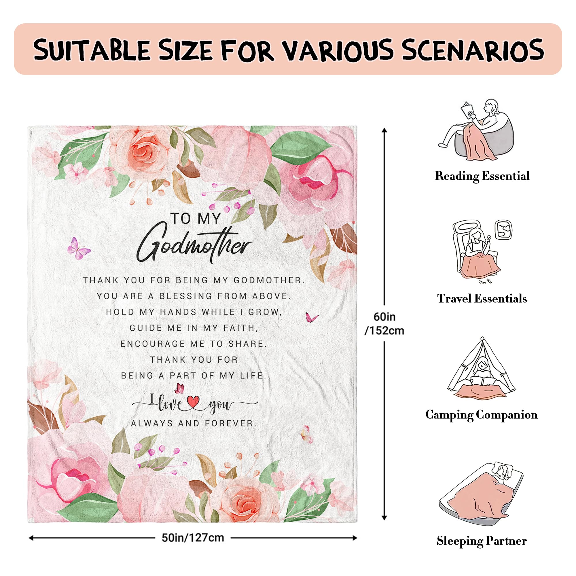 Godmother Gift Blanket 60"x 50" - Mothers Day Godmother Gifts - God Mother Gifts for Women - God Mom Gifts from Godson/Goddaughter - Best Godmom Gifts