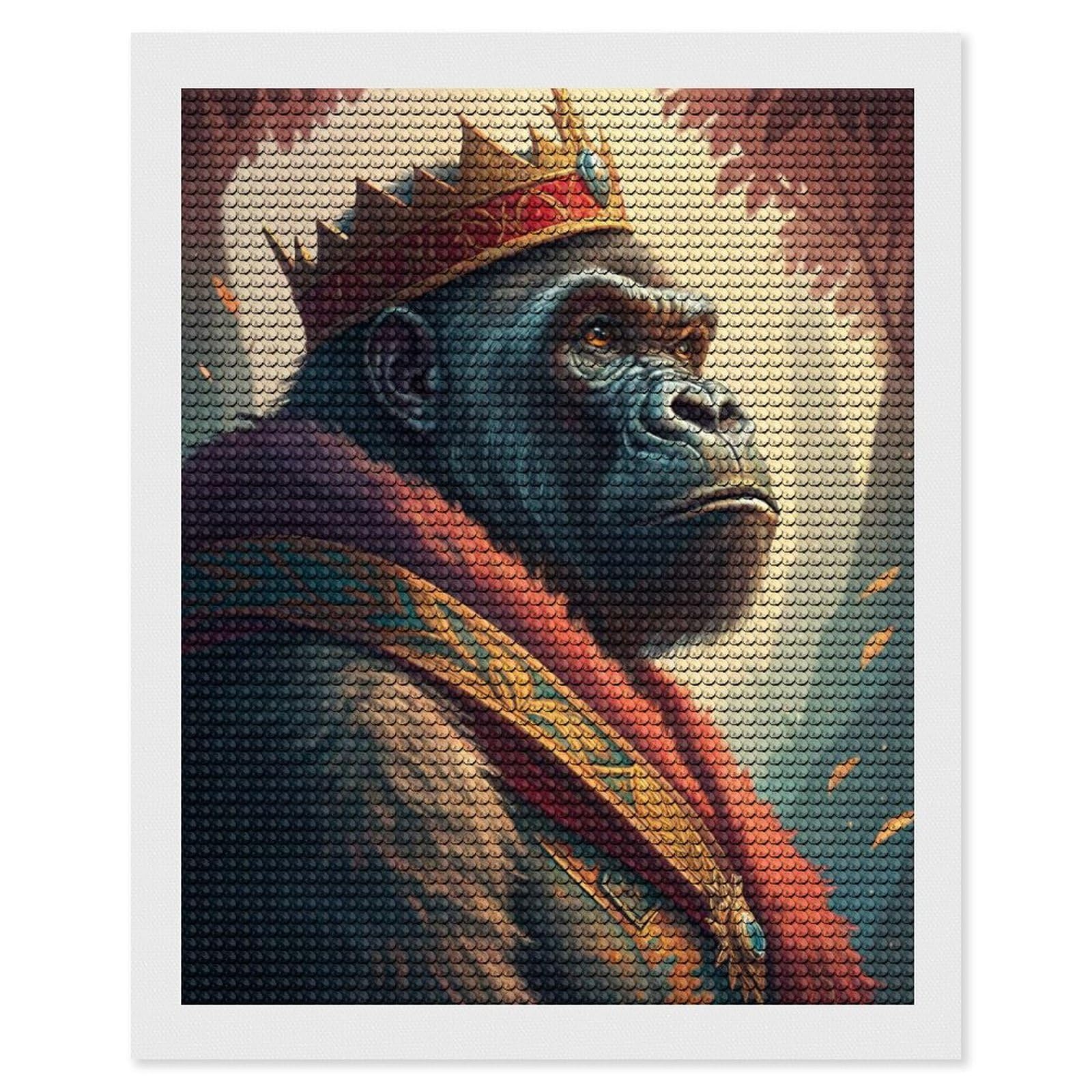 Junmoney King Gorilla Portrait Crystal Diamond Art Kit 16"x20", Modern Decor, Boho Decor, Wall Art Gift, Decorative Artwork, Creative Hobby