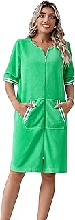 Richie House RH Housecoat Women Zipper Front Duster Robe 3/4 Lounger Housedress Pocket Nightgown S-3XL RHW4008-C-L Green