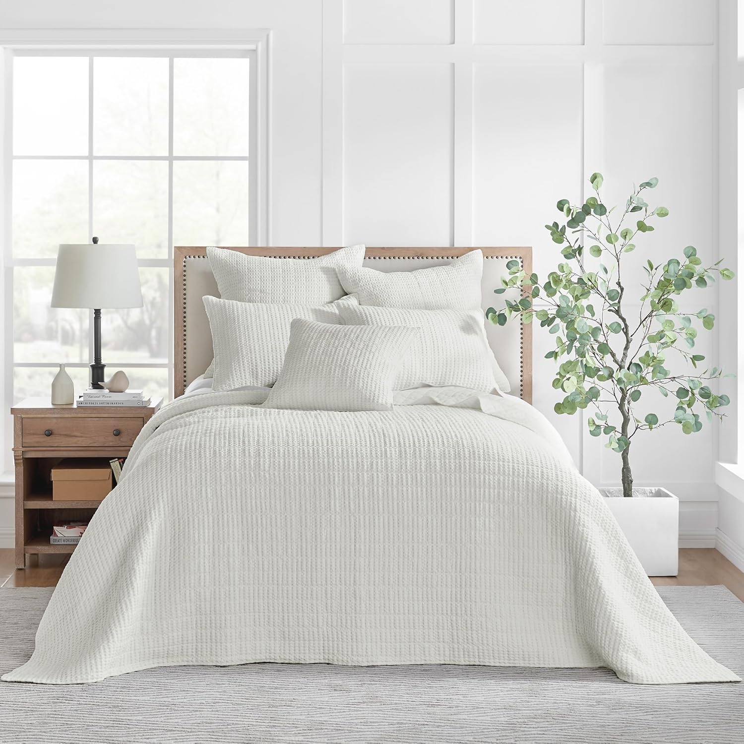 Levtex Home Mills Waffle King Bedspread Set (122x106in) with 2 Pillow Shams (36x20in) - Cream - Cotton Waffle King Size Bedspread Set - Soft, Pre-Washed King Bedspread Cream