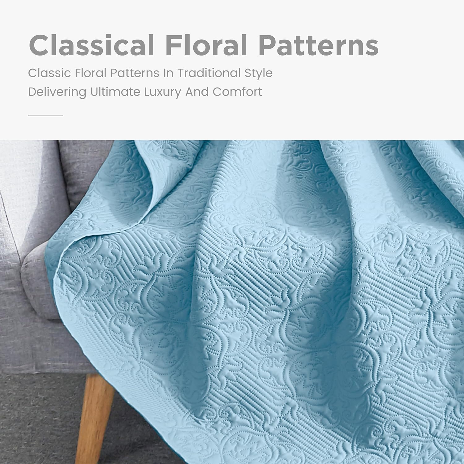 Sophia & William Bed Quilt Bedspread Coverlet - Reversible, Lightweight - Queen Size, Light Blue