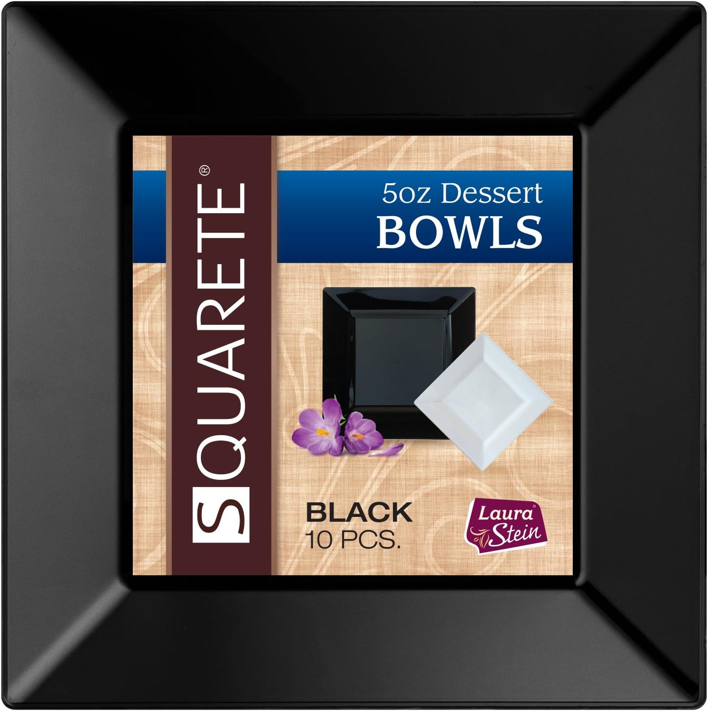 Squarete 5 ounce Square Black Party Dessert Bowlsl Heavy Duty Elegant Disposable 5 oz Square Dessert Bowls 10 Bowls Per Package Pack of 2