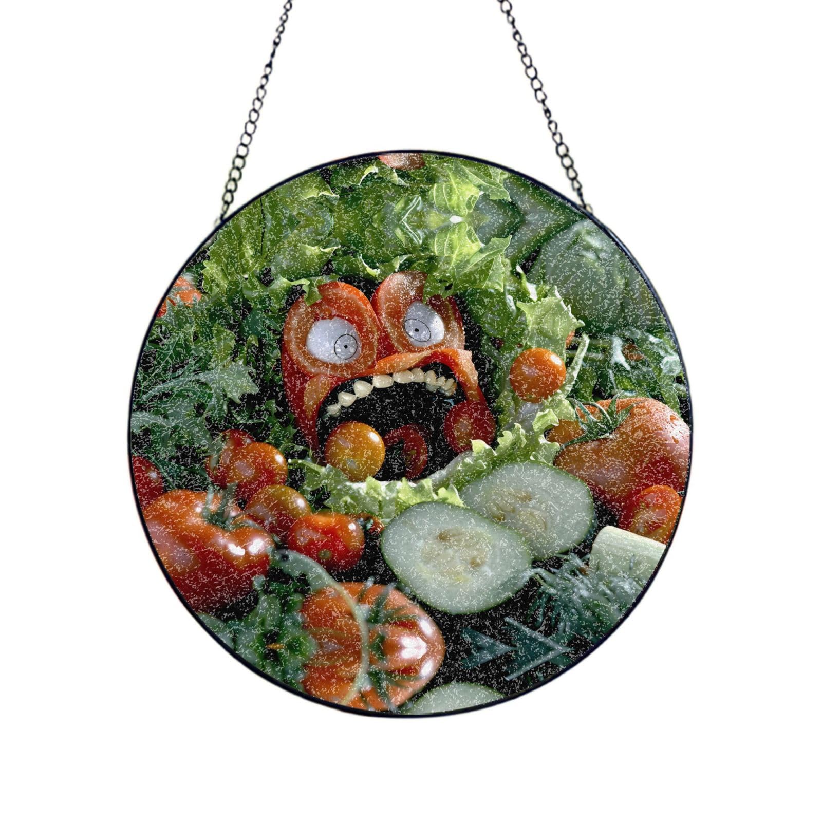 Phayah Vegetables With Open Mouth Print Stained Glass Window Hanging Sun Catchers Decoration Mother'S Day Birthday Gifts For Home Garden Porch 8in（20cm）