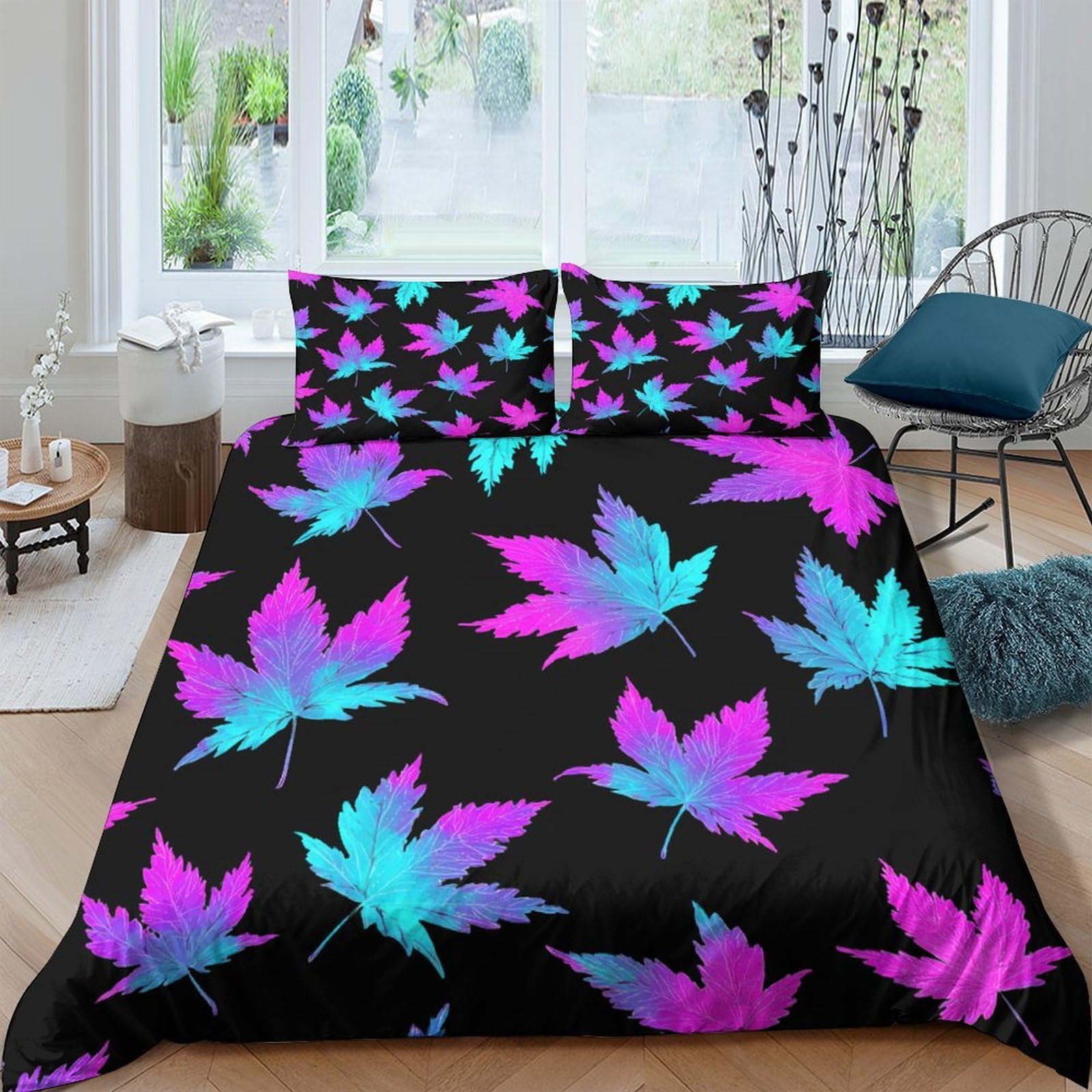 XFKLYNVCJ 3D Printed neon_leaf_pattern Duvet Cover Premium Polyester vibrant_glow_style Quilt Cover Lightweight Hypoallergenic for Uni Accommodation Student Bedroom Bedding Use Super king（260x220cm）