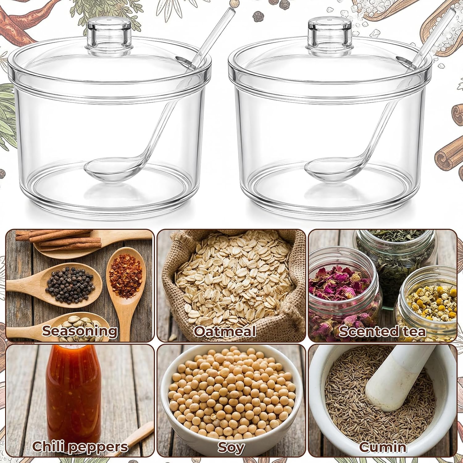 8 Pcs Clear Acrylic Sugar Bowl, 14 oz Hot Cocoa Bar Supplies Sugar Bowls Acrylic Clear Sugar-Bowl with Lid and Salt Spoon for Home Kitchen, Coffee Bar, Restaurant