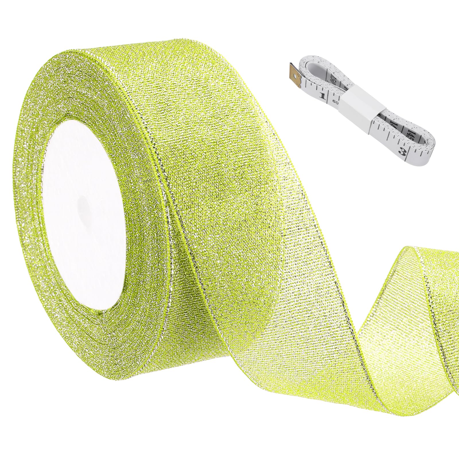 sourcing map Light Yellow Glitter Ribbon (22 Meters, 4cm Wide) with Silver Thread Sparkly Metallic Fabric Ribbon - Sparkly Practical, for Gift Wrapping Balloons Craft DIY Decor Holiday