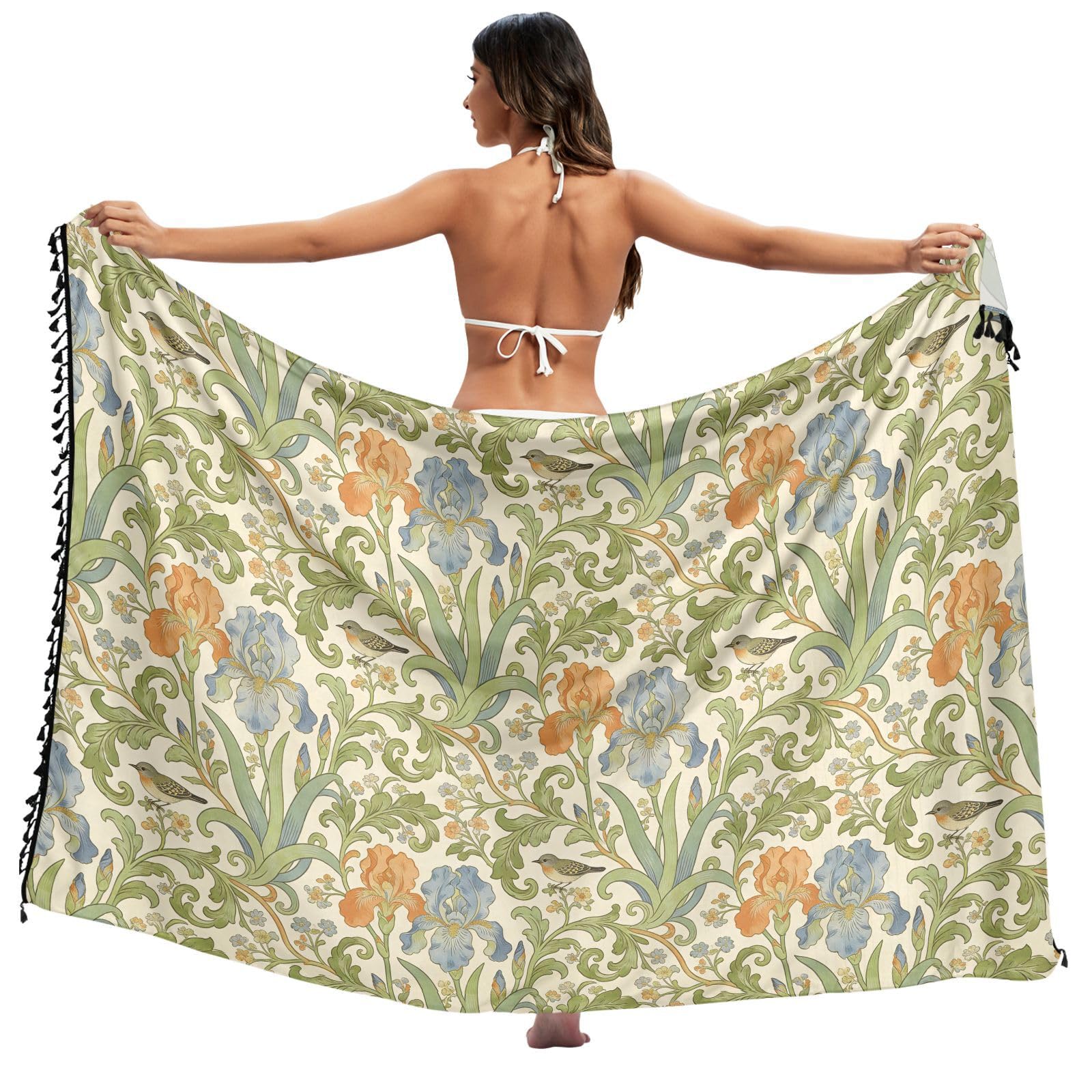 Traje de baño beige Retro Iris Bird William Morris de una pieza para mujer 8