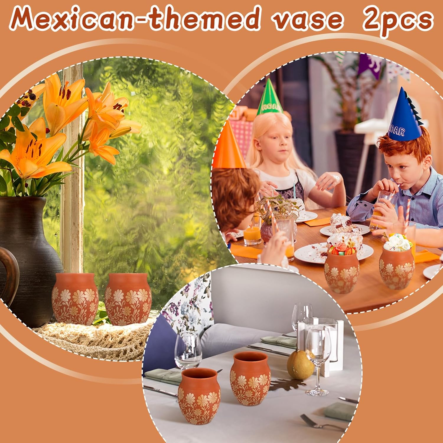 2 Pcs 16 oz Cantaritos De Barro Mexicanos Cantaritos Shooters Terracotta Taco Tuesday Mexican Vase Jarritos Drinking Clay Cups Cocktail Glass Patron Bottles for Tequila Margaritas Mojitos