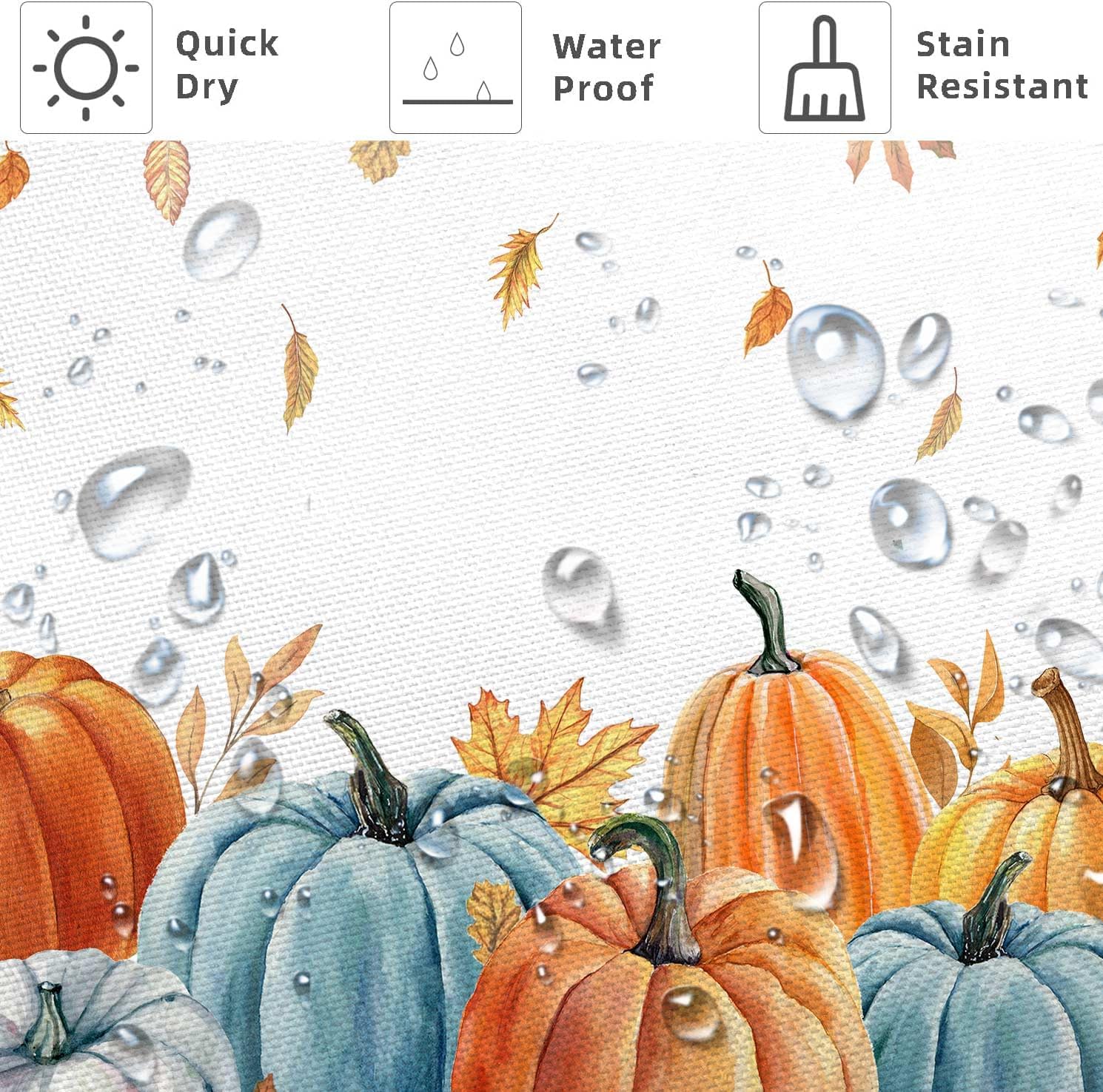 Fall Pumpkin Bathroom Decor Shower Curtain, Colorful Watercolor Autumn Pumpkins Maple Leaves Shower Curtain, Fall Thanksgiving Farmhouse Harvest Bathroom Decor, with Hooks 72x72 Inch