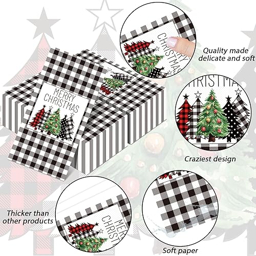 Miniatura 10 de Buffalo - Servilletas de almuerzo de Navidad a cuadros, color blanco y negro, servilletas de papel para invitados de invierno, toalla de mano