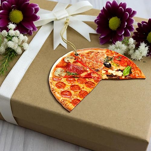 Miniatura 9 de V VIBEPY Adorno de pizza impreso en toda la superficie, adorno de alimentos, adorno de diseño plano 2D, adorno de Navidad 2022, adorno de árbol de