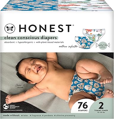 The Honest Company Clean Conscious Diapers | Plant-Based, Sustainable | Holiday '22 Prints | Club Box, Size 2 (12-18 lbs),...