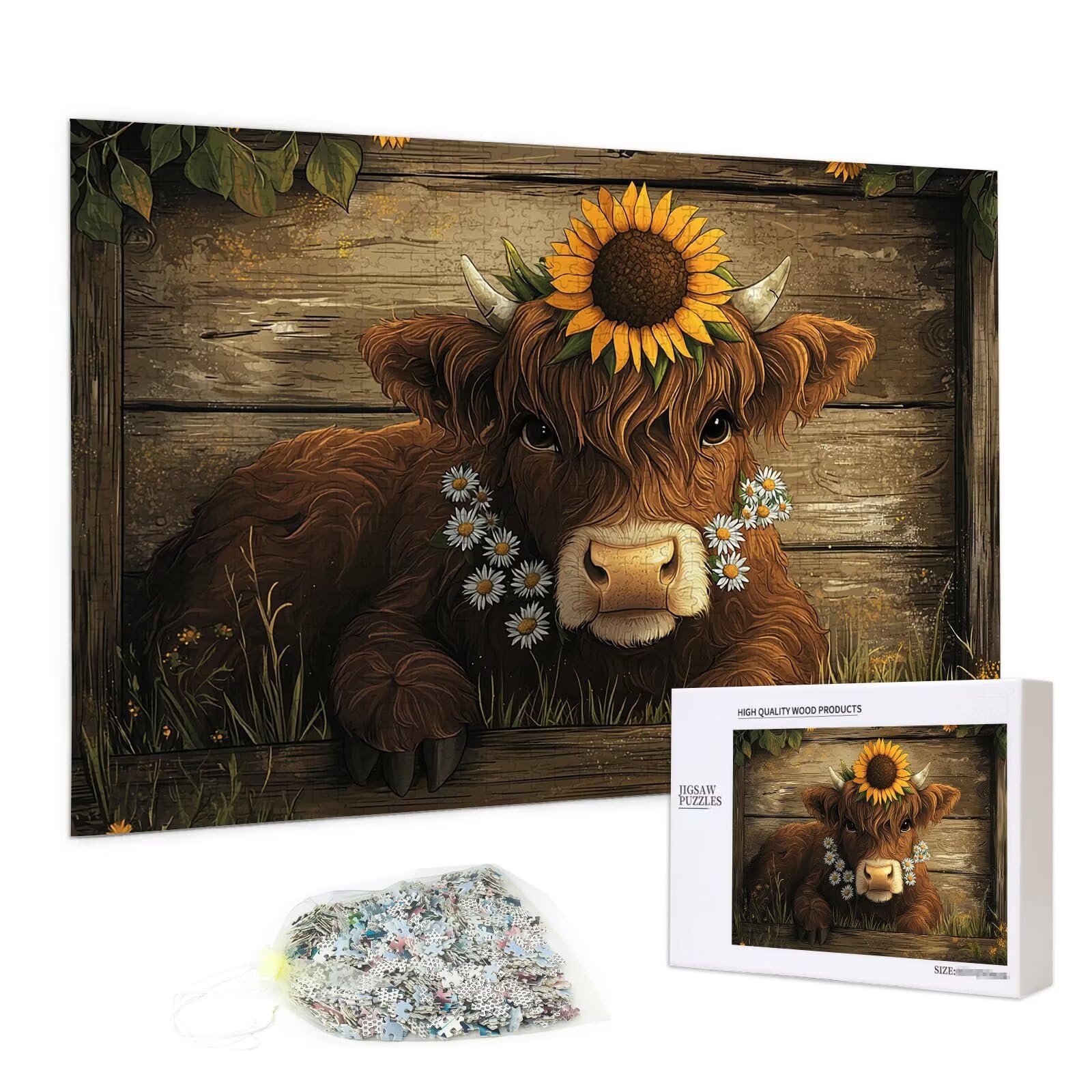 Puzzle 2000 elementów dla dorosłych, wół, 2000 elementów, z pudełkiem na prezent, drewniane puzzle dla dorosłych z naturalnym drewnem, prezenty dla kobiet, mężczyzn, duże drewniane puzzle do dekoracji