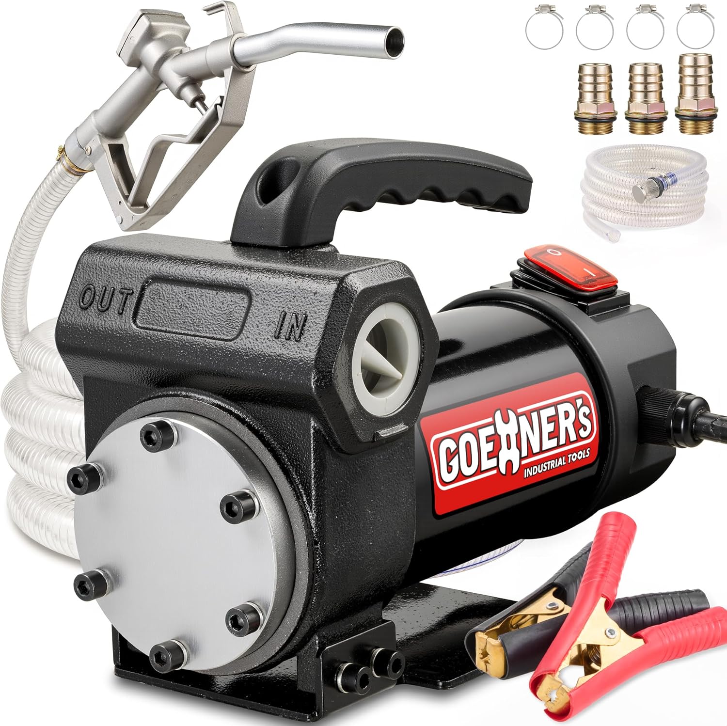 12V Diesel Fuel Transfer Pump Kit, 15 GPM High Flow Self-Priming Fuel Pump with Hose & Manual Nozzle for Truck, Tractor, Boat