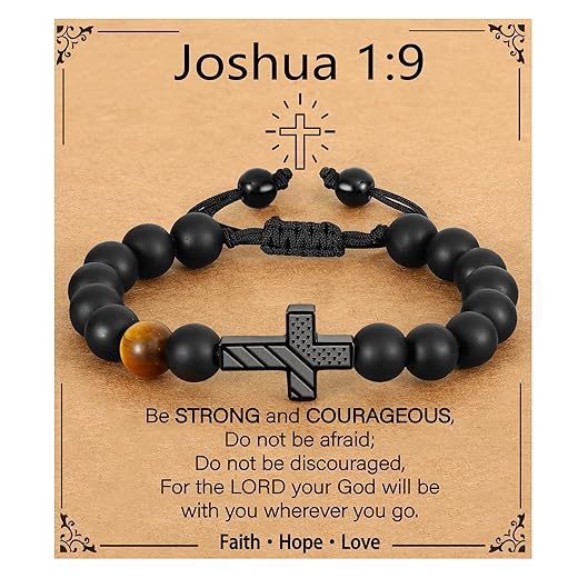 P. BLAKE Cross Bracelet Gifts for Teen Teenage Boys, American Flag Cross Beads Bracelet Christian Religious Christmas Easter Baptism Jewelry Gifts for Son Grandson