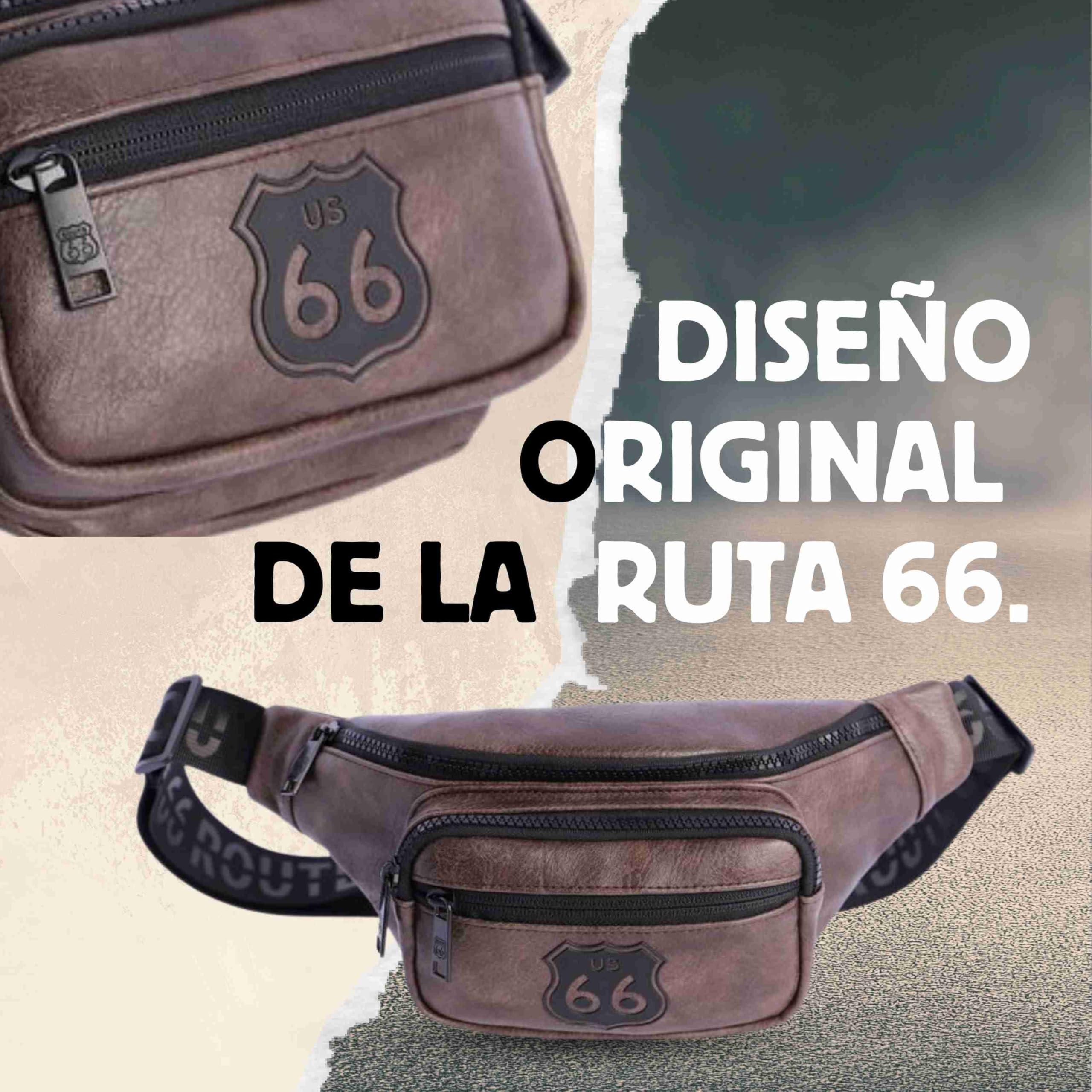 ROUTE 66 Homme Ruben Cuir synthétique-Sac Banane élégant avec 2 Avant, 3 Compartiments avec Fermeture éclair et Poche intérieure zippée