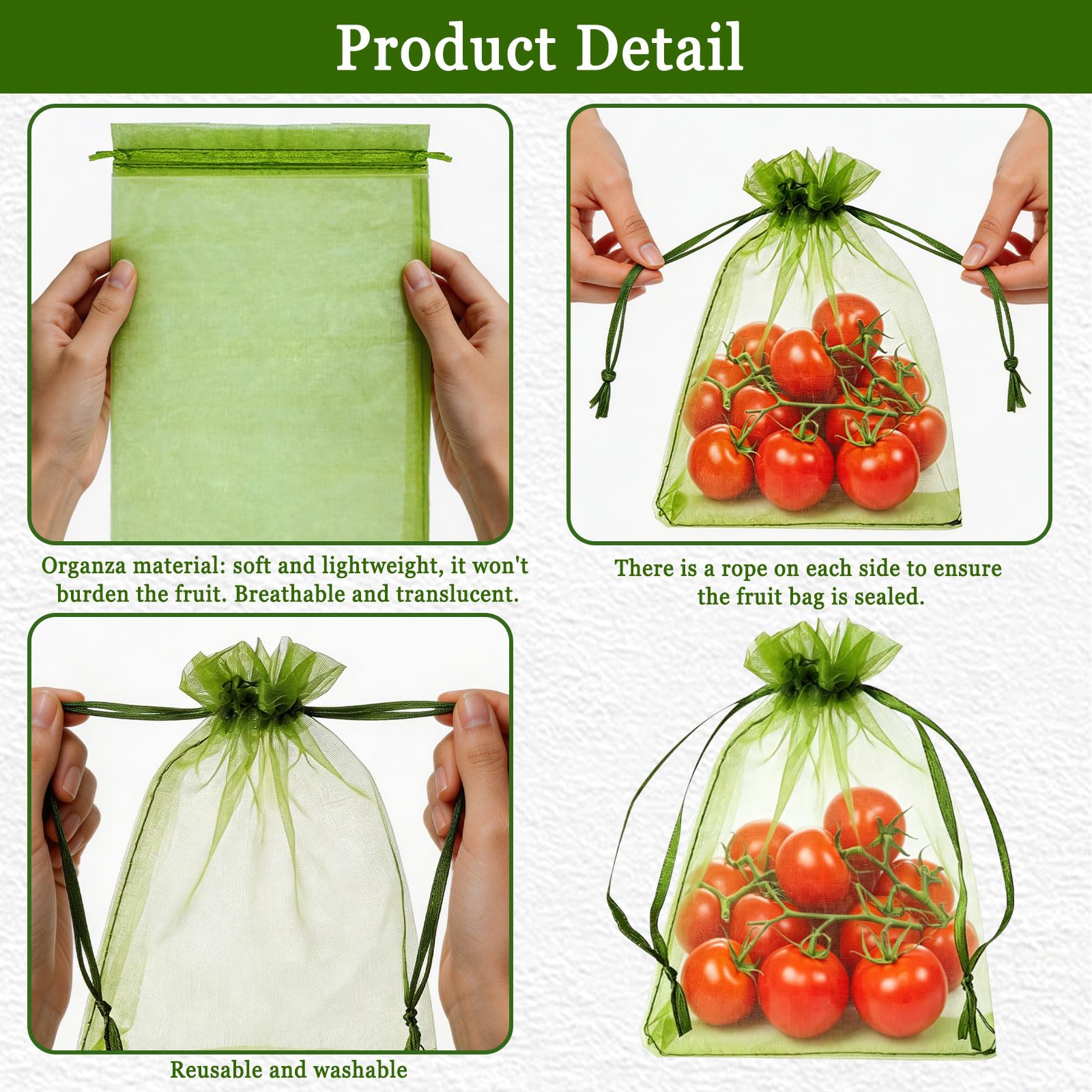 Sachets Protection Fruits 50 Pièces, Sac Protection Raisin Anti-Pucerons Oiseaux Guêpes 20x30 cm Vert