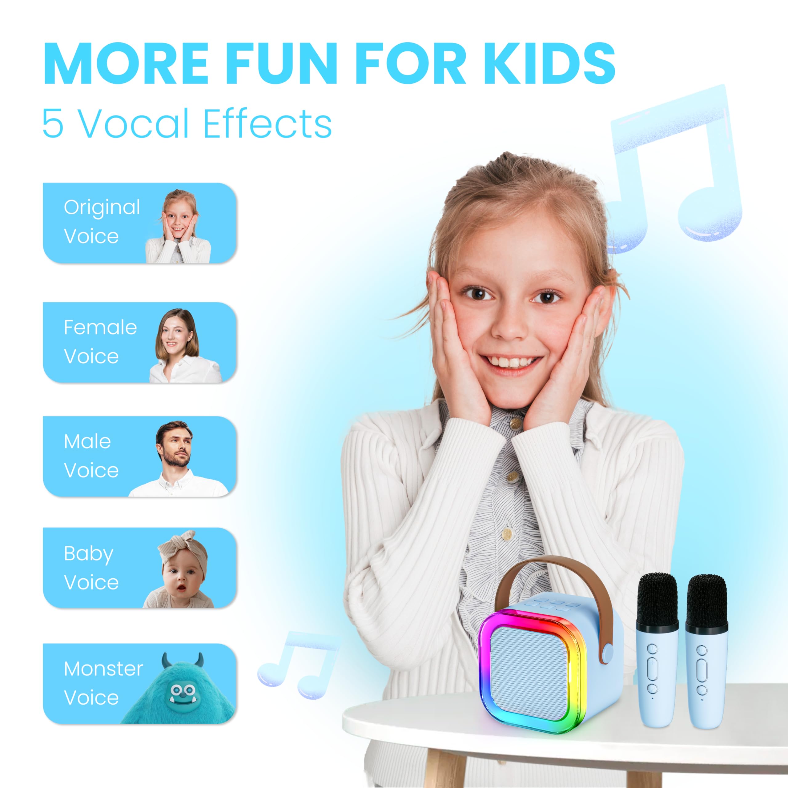 Maszyna do karaoke dla dzieci i dorosłych, przenośny głośnik Bluetooth z 2 mikrofonami bezprzewodowymi, prezenty, zabawki, prezenty dla dziewcząt w wieku 4, 5, 6, 7, 8, 9, 10, 12 lat, urodziny