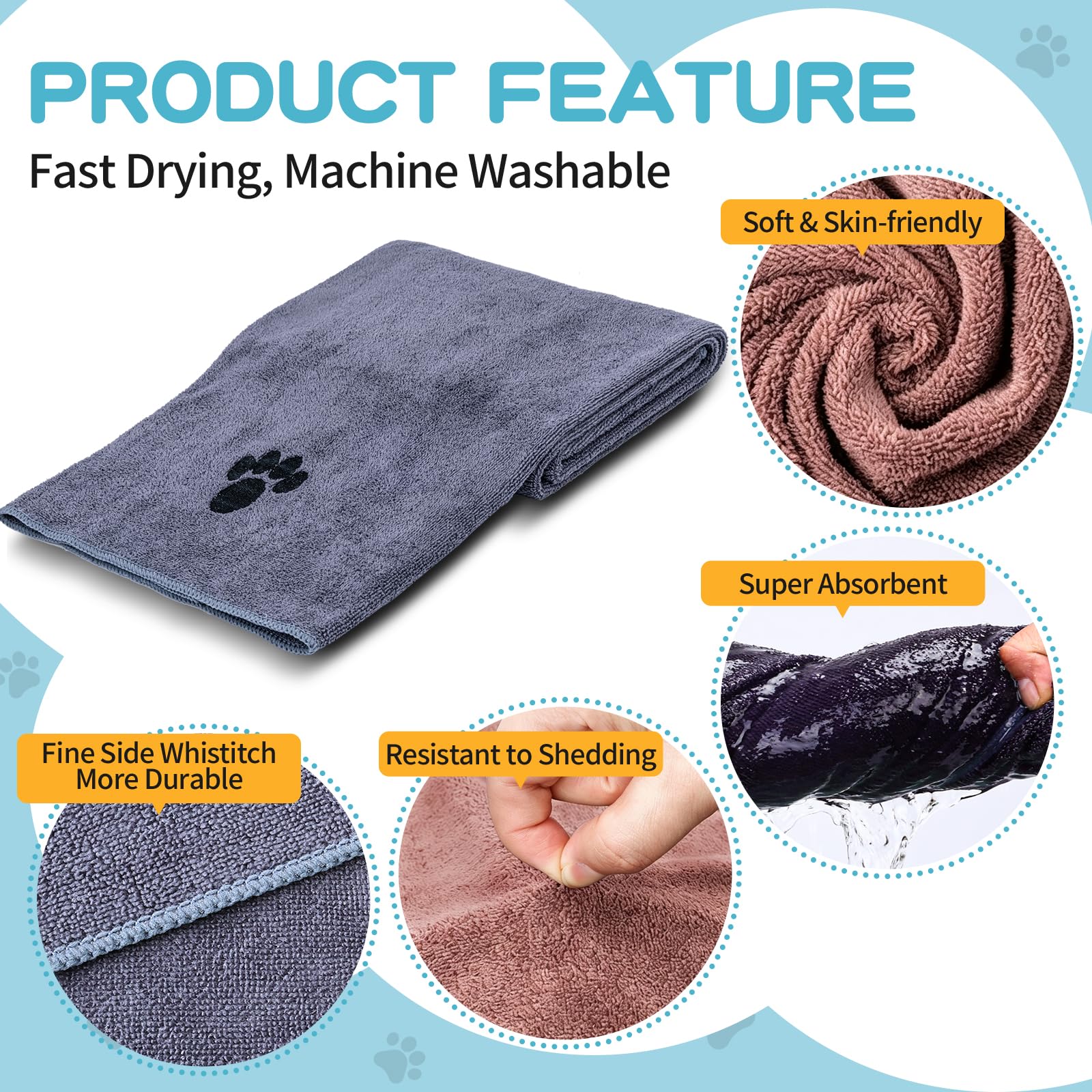 Microfiber Dog Towels 2 Pack, Perfect Shower & Bath Supplies for Dogs view 3