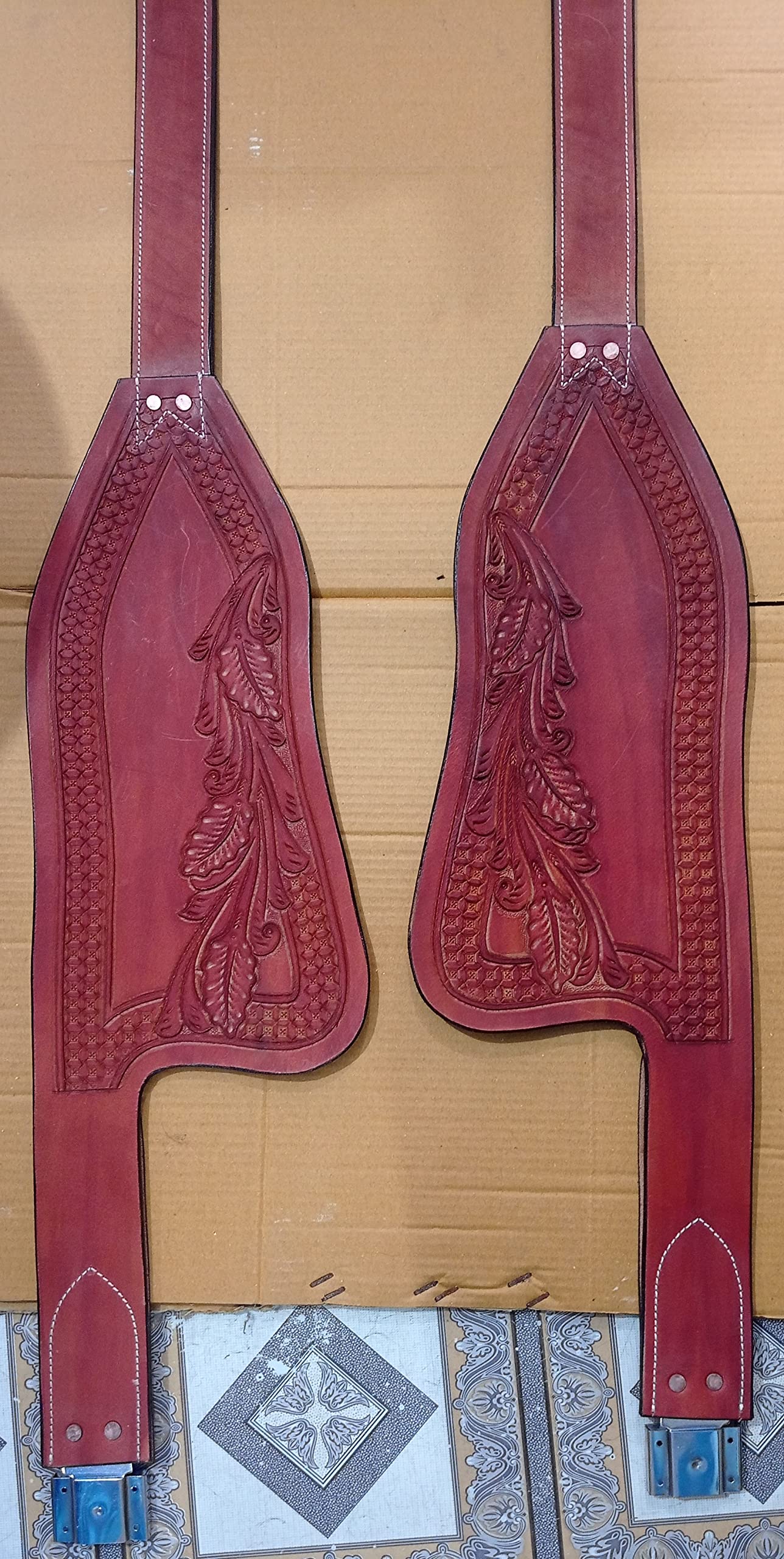 Horse Western Ersatz-Sattelschutzbleche für Erwachsene aus echtem Leder/Horse Western Adult Genuine Leather Replacement Saddle Fenders (Stil-09 (Style-09))