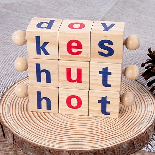 Miniatura 5 de Merkaunis Bloques de lectura de madera juguetes Montessori tarjetas flash giratorias vocales cortas juguete de letras a juego para niños juguete de