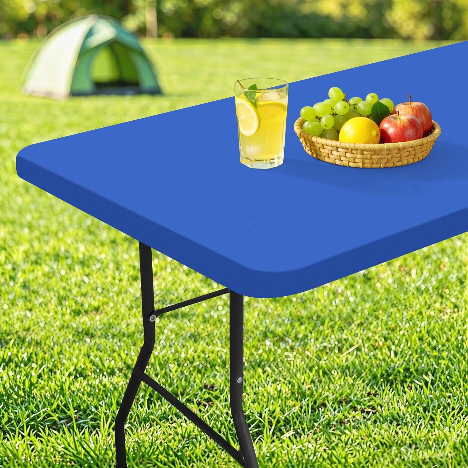 homing Rectangle Table Cloth Cover, Waterproof Polyester Elastic Fitted Tablecloth, Fits for 8 Foot Folding Tables, Washable Table Protector for Picnic, Camping, Outdoor (Blue, 30" x 96")