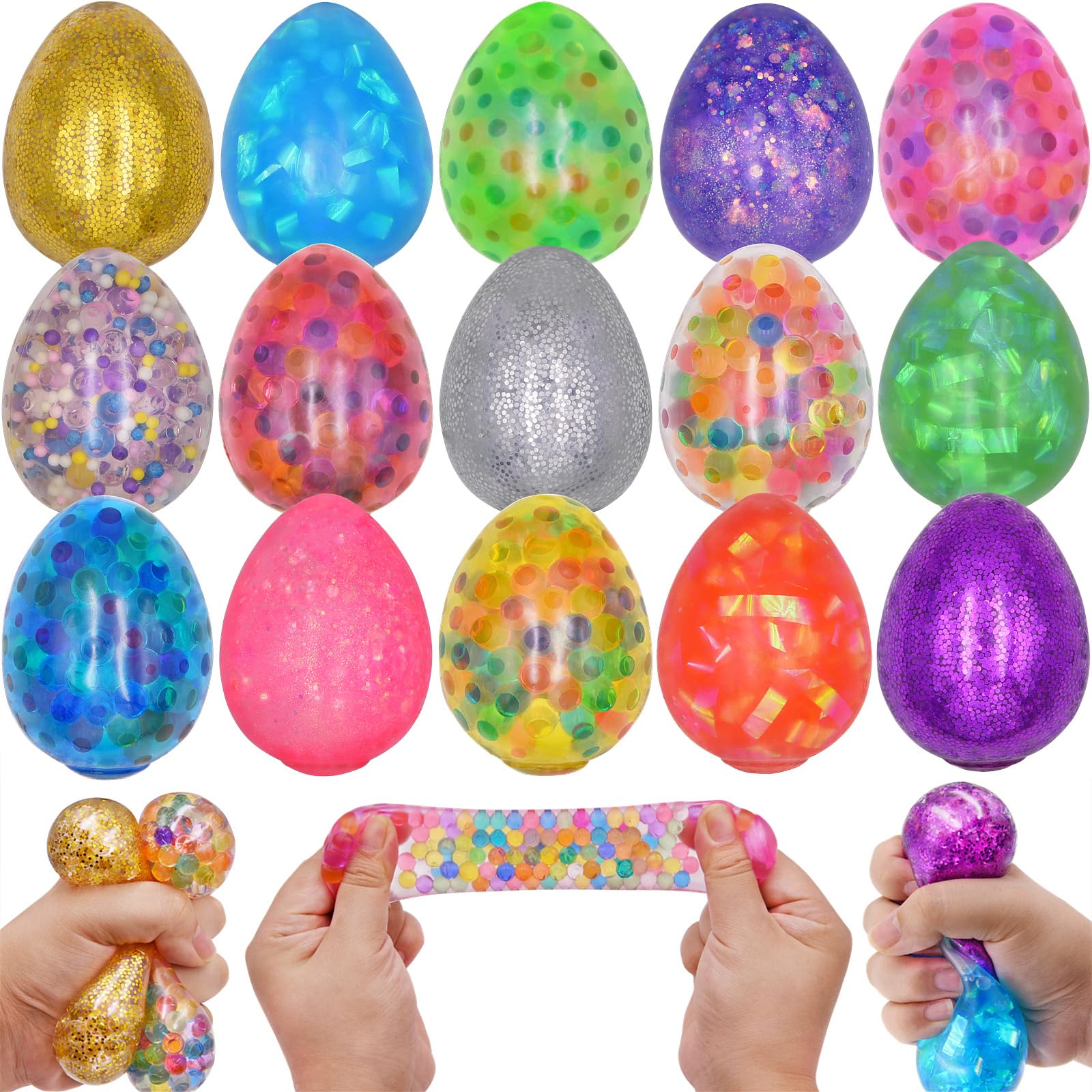 15 Pack Easter Eggs Stress Balls Squishy Toys Squeeze Ball Toys for Easter Egg Hunt Easter Basket Stuffers Party Favors Gifts