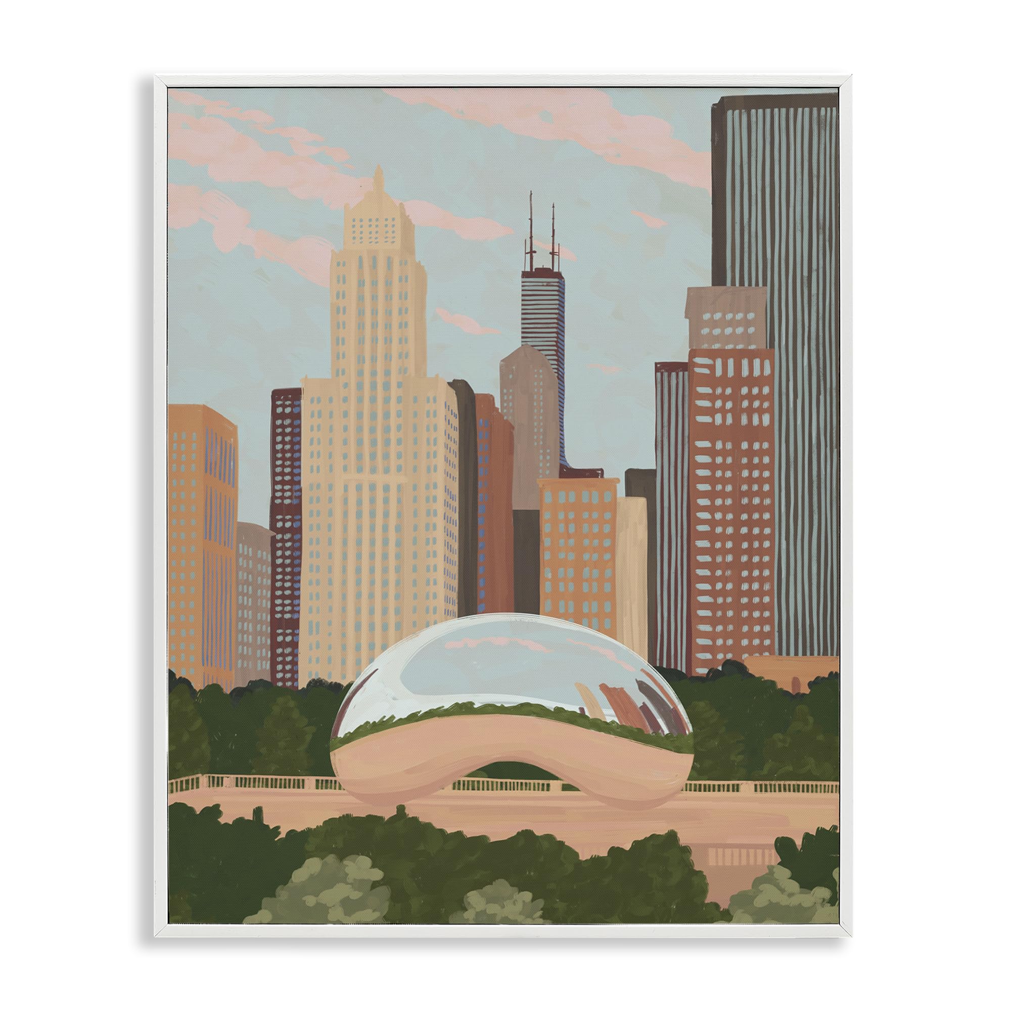 Stupell Industries Coastal White (Textured) Chicago Bean Cityscape, 16 X 20 Inch Framed Giclée Print