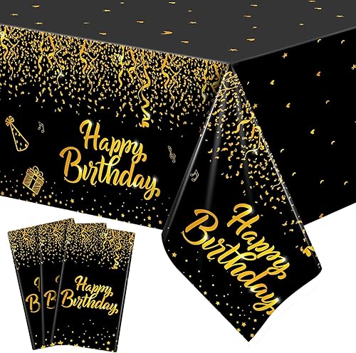 Miniatura 1 de MCEAST Paquete de 3 manteles rectangulares de plástico negro dorado para fiestas de cumpleaños bodas baby shower decoración de 108 x 54 pulgadas