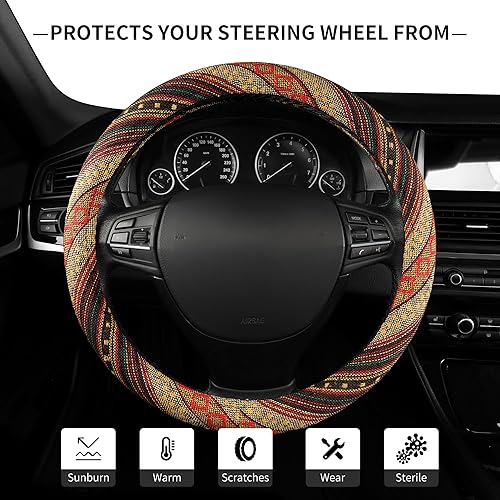Miniatura 5 de GXT Manta Baja de 15 pulgadas para volante de automóvil, ajuste universal para la mayoría de los automóviles, estilo étnico, tela de lino gruesa