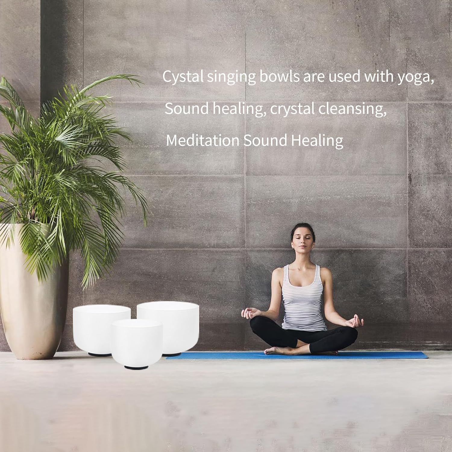 Hye-eun Set di 3 campane tibetane in cristallo, 432 Hz, 20-30 cm, Sol Mi Do, con custodia per il trasporto per guarigione del suono e meditazione