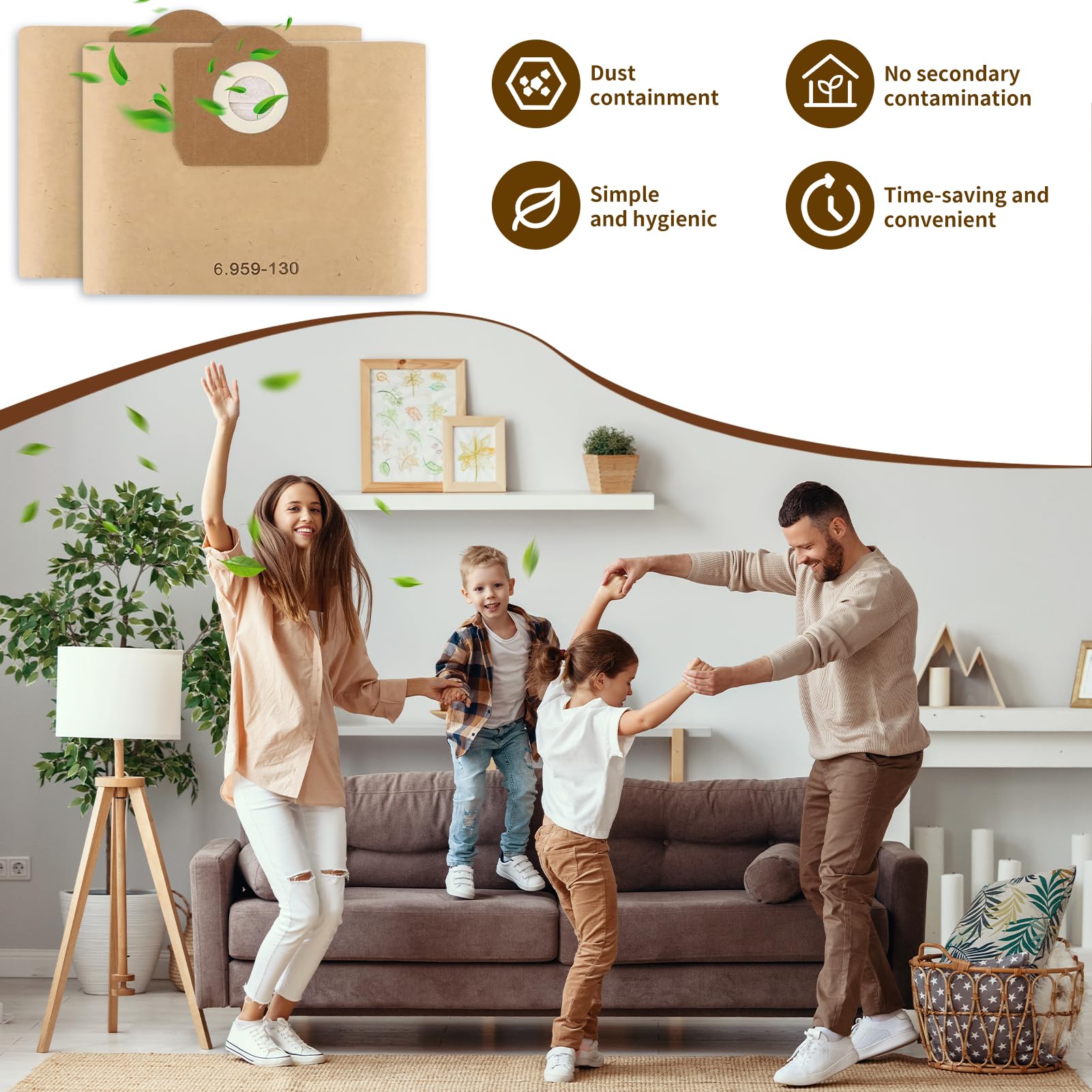 12 sztuk worków WD3 + 1 sztuka filtra, do 6.959-130.0, worki do odkurzaczaWD3, kompatybilne z WD3 1629 MV3 A2201/2204/2554/2604, i filtr nabojowy do 6.414-552.0
