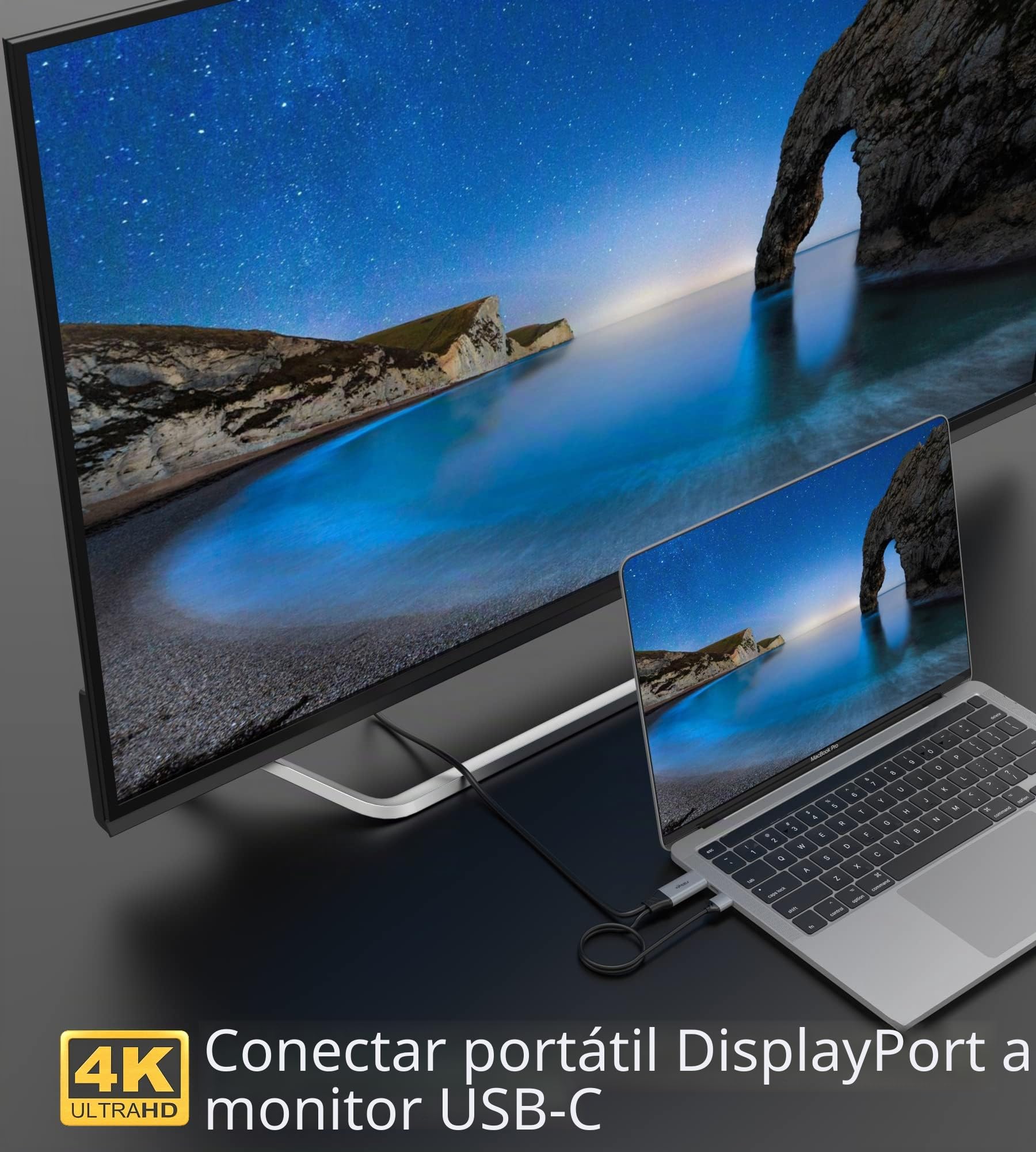 fairikabe DisplayPort a USB-C 4K60Hz, fuente unidireccional DP a USB-C (macho a macho), compatible con monitor portátil táctil, MacBook Pro/Air y iMac