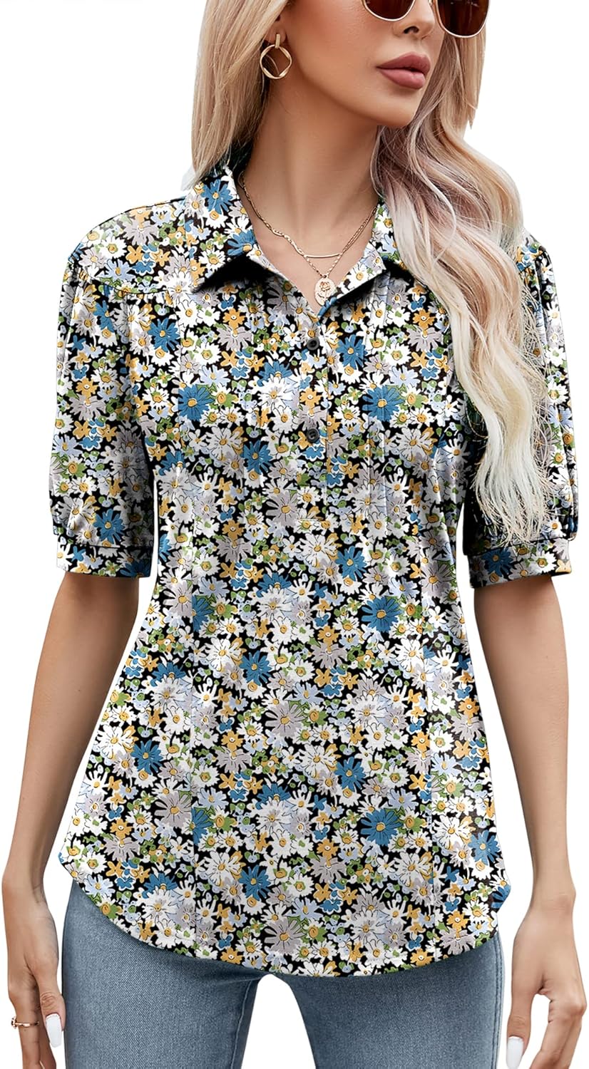 Micoson Womens Blouses Dressy Casual Short Sleeve Button Down Collared Polo Shirt Loose Tunic 2023 Summer Tops Micoson Womens Blouses Dressy Casual Short Sleeve Button Down Collared Polo Shirt Loose Tunic 2023 Summer Tops