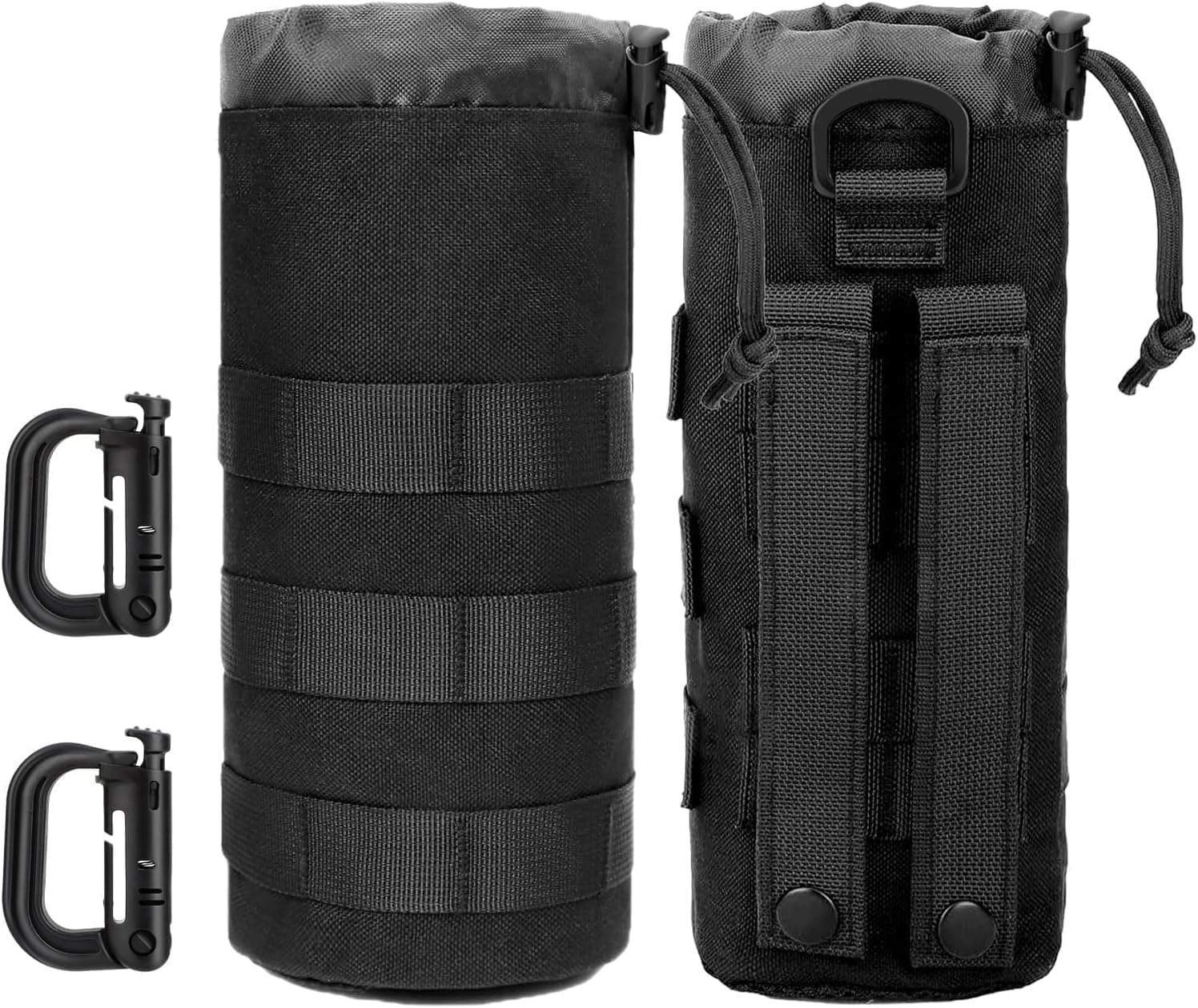 EEEKit Molle Bottle Pouch, 2PCS Tactical Water Bottle Holder with 2 D-Ring, Military Hydration Carrier Bag for Hiking Camping Backpack
