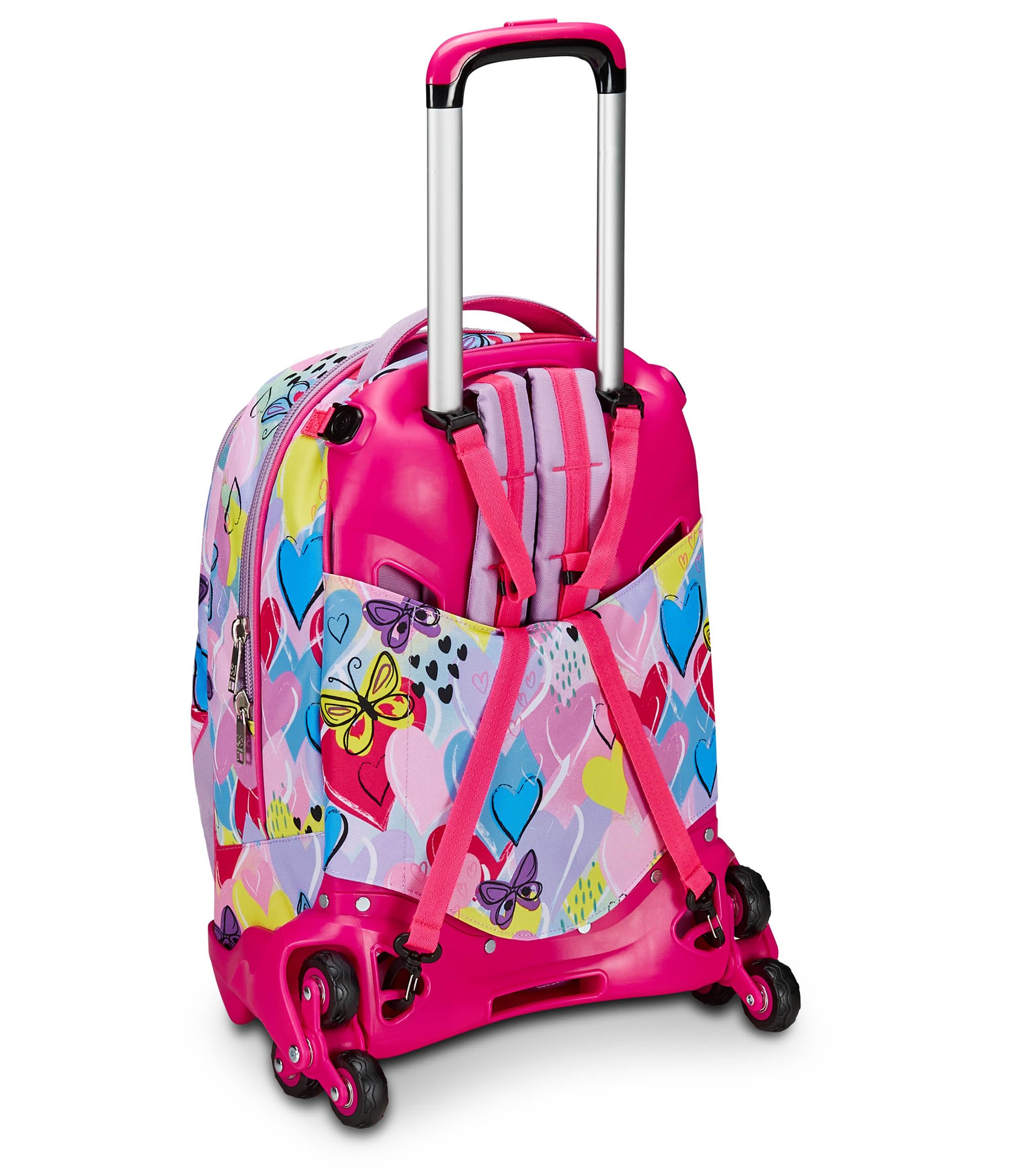 SJ Gang Trolley Scuola Jack 3 Ruote, Rosa, Magicance, 3 in 1, Triplo Uso, Zaino Con Carrello Sganciabile, Tasca Porta Borraccia e Crossover System, Zaino Scuola Elementare, Zaino Bambina