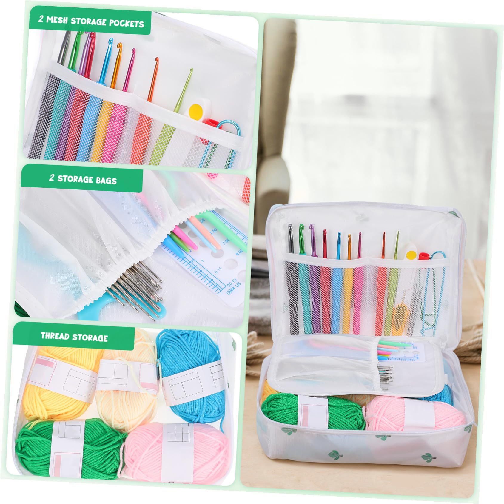 OHPHCALL Uncinetto Professionale con Kit Strumenti Filato e Borsa Trasporto per Principianti Hobby Lavoro Maglia Ferri Completo di Accessori e Materiale per Lavori Artigianali