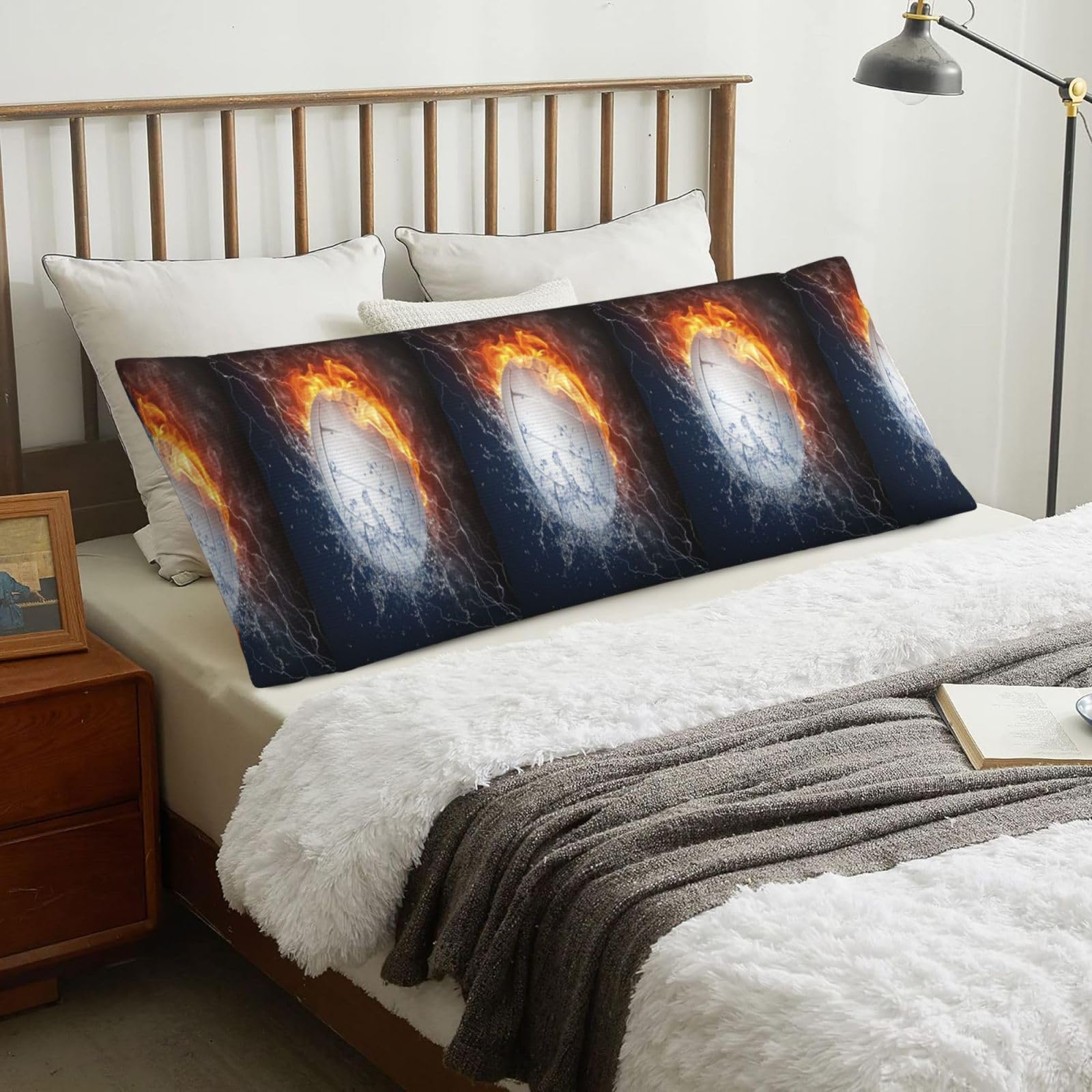 Ice And Fire Volleyball, Body Pillow Cover with Zipper,Long Body Pillowcase 20 x 60 in