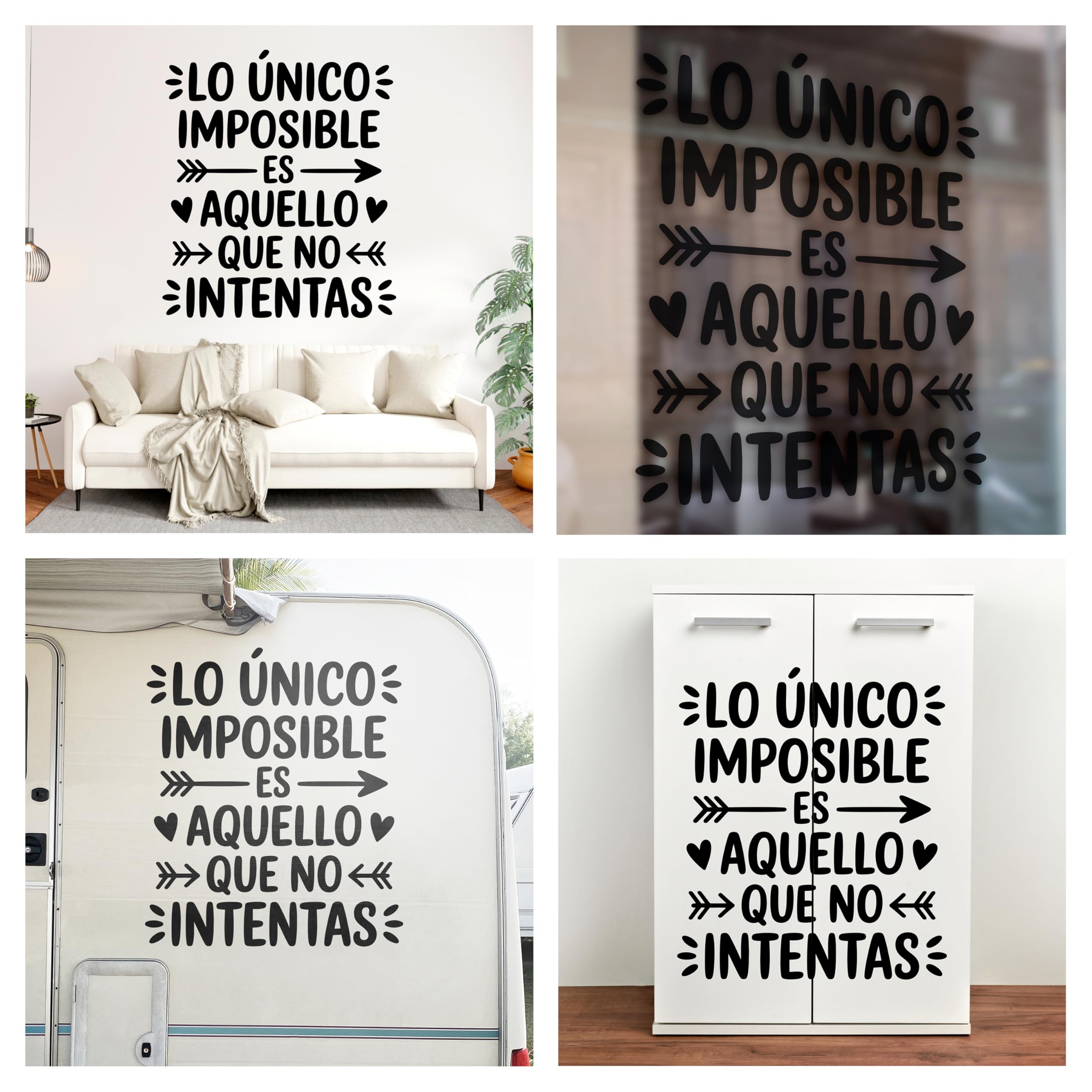 Vinilo Adhesivo Decorativo con Frase Motivadora "Lo Único Imposible Es Aquello Que No Intentas", Pegatina Inspiradora para Decorar Hogar, Oficina, Gimnasio, Coche o Estudio (Negro, 120 x 103 cm)
