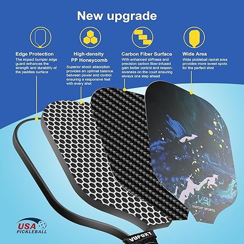 Miniatura 3 de Pickleball Paddles Set of 24, USAPA Approved Carbon Fiber Surface Pickle Ball Set - 14mm PP Honeycomb Core of Lightweight Pickleball Rackets