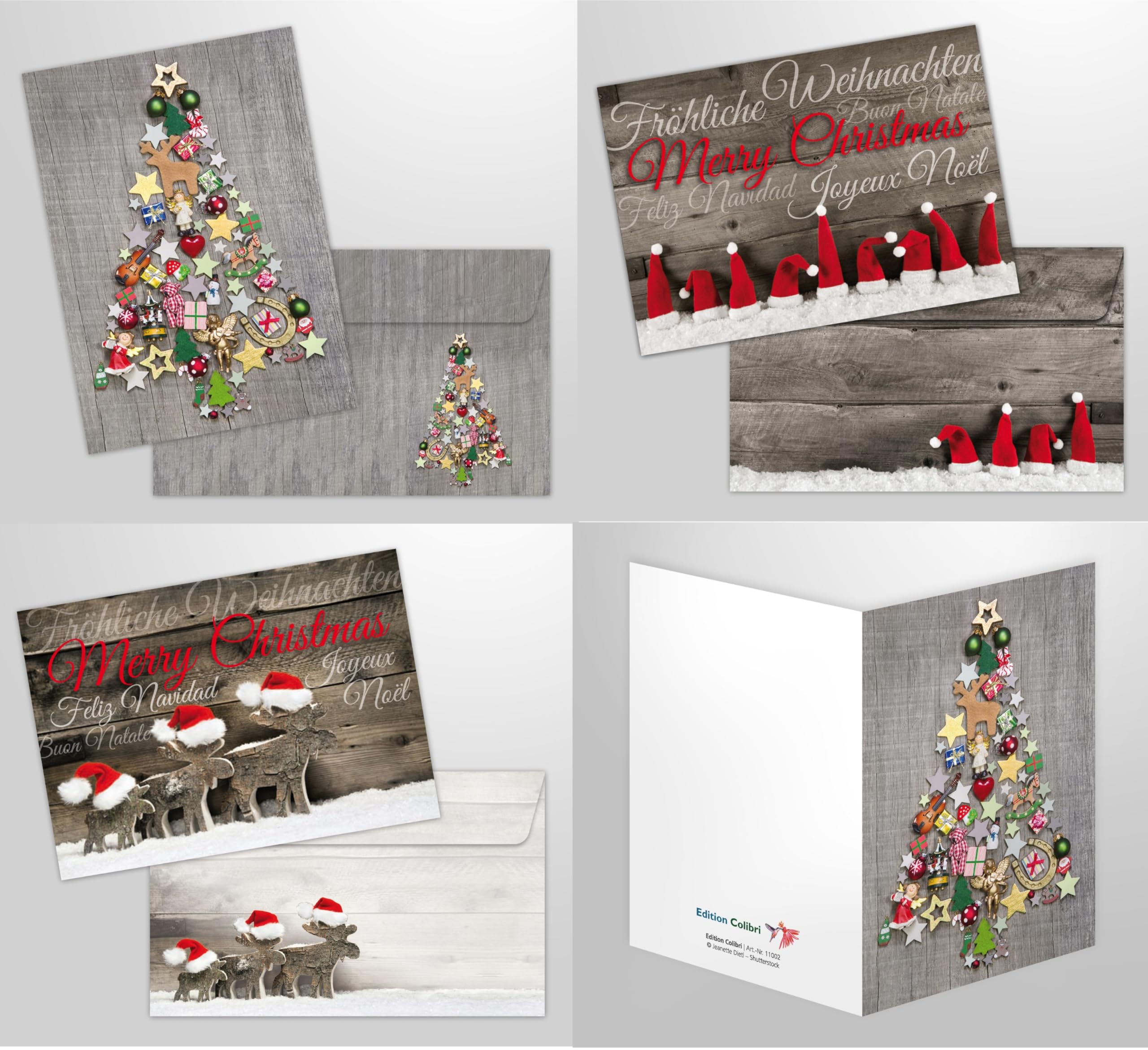 LOT DE 12 Cartes De Noël Pliantes Avec Enveloppes A6