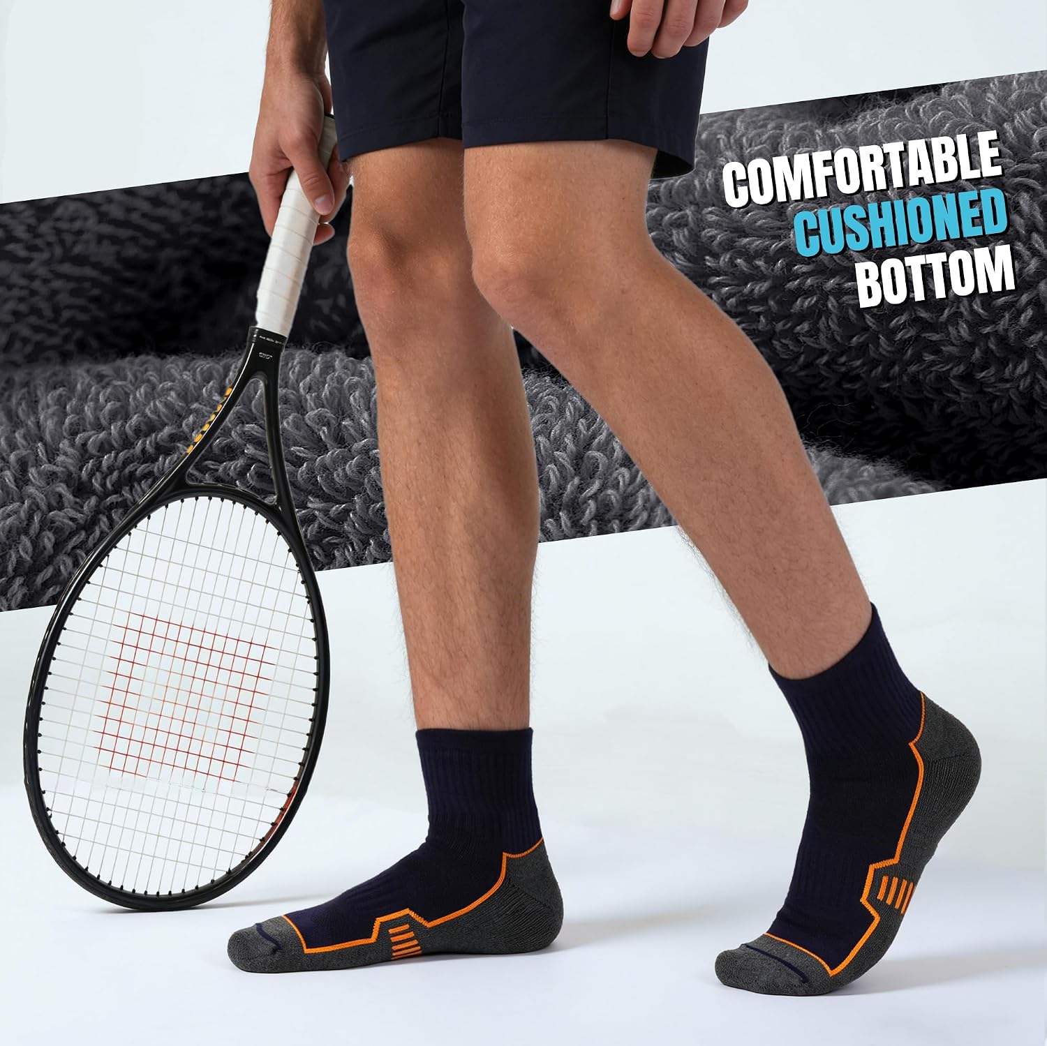 Men's Athletic Quarter Socks, 6 Pairs Cushioned Sports Ankle Socks for Running Workout Gym