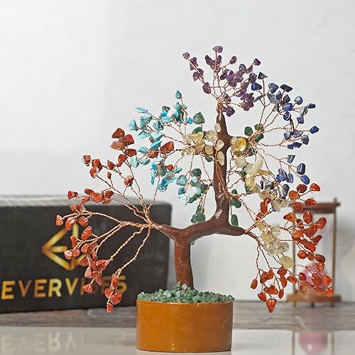Miniatura 2 de EverVibes Árbol de dinero de 7 chakras con cristales curativos con collar, hecho a mano, figura de árbol de la vida de Feng Shui para curación de