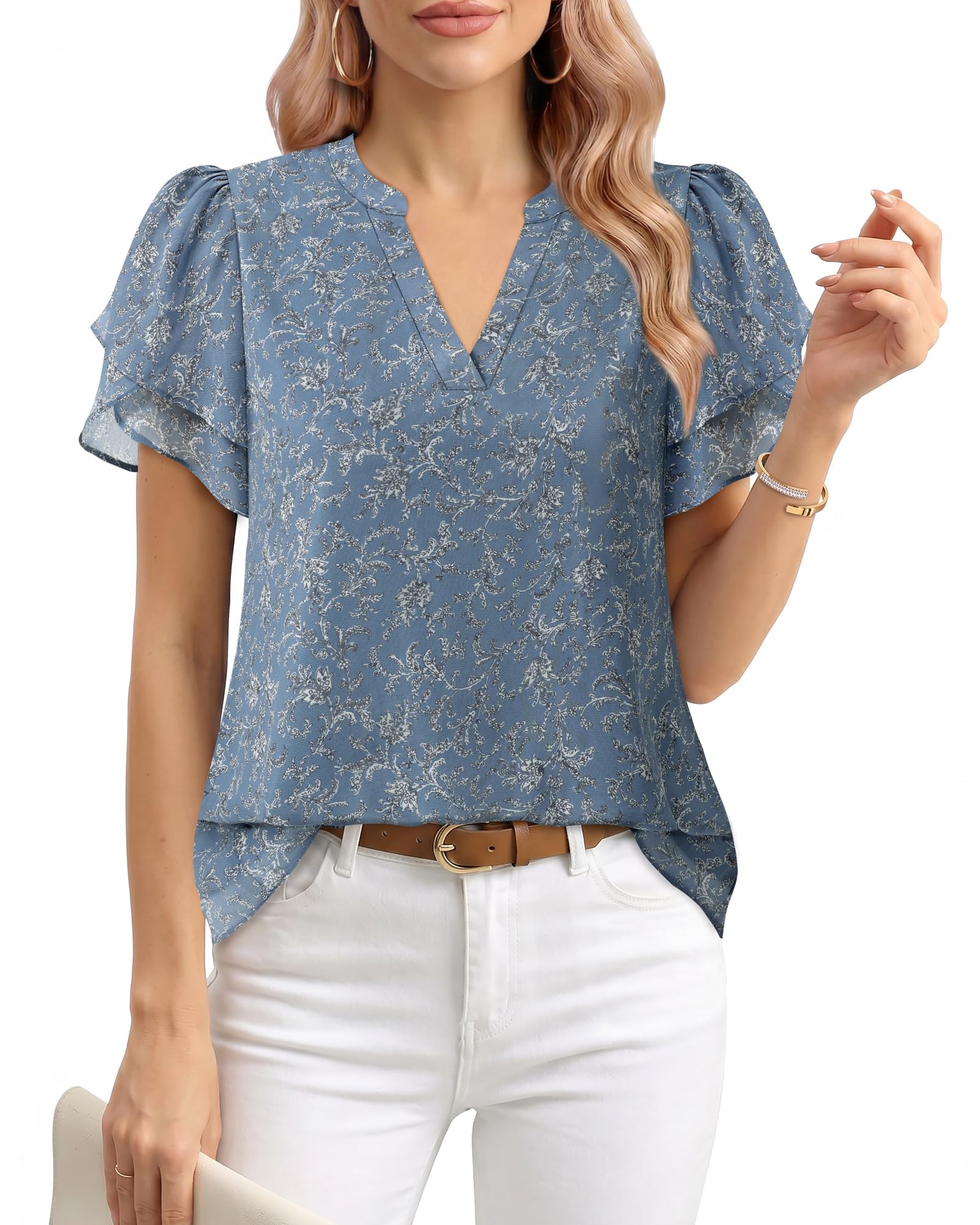 Photo 1 of Lotusmile Women's Short Sleeve Chiffon Blouse