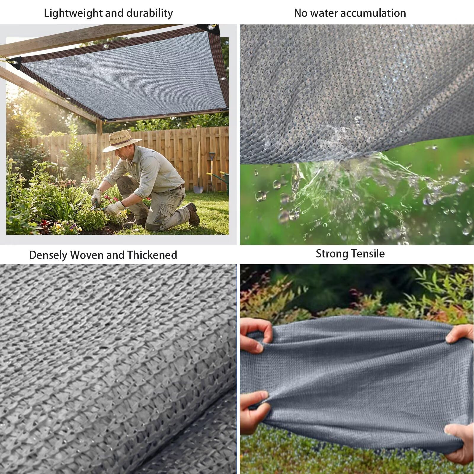 AHWEKR Żagiel Cieniujący HDPE Prostokątny, 90% Ochrona UV, Siatka Prywatności Ogrodowej, Oddychający i Odporny na Wiatr na Taras, Balkon i Ogród,3.7mx4.6m